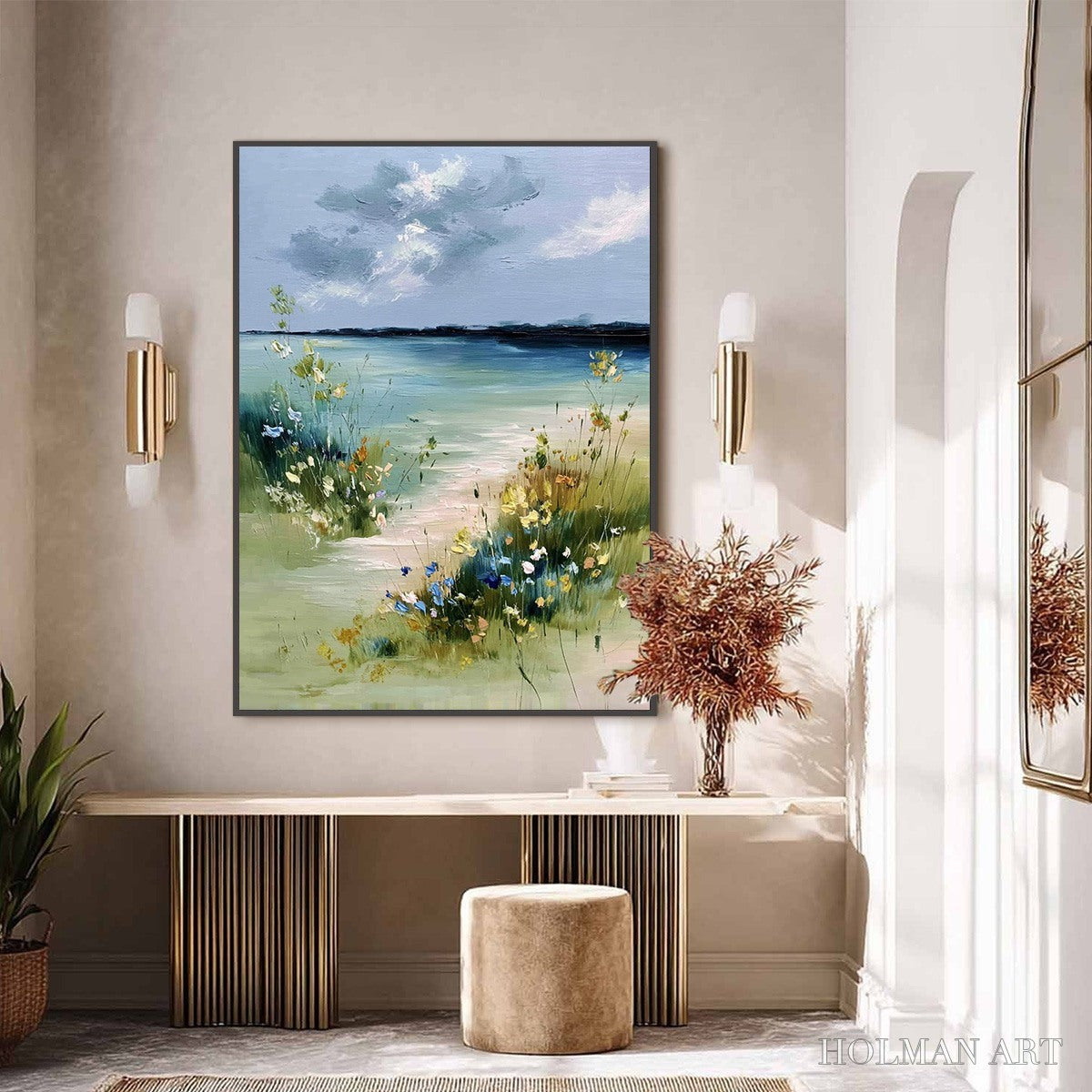 HOLMAN ART Coastal Serenity – Textured Vertical Seascape Painting with Wildflowers - image 6