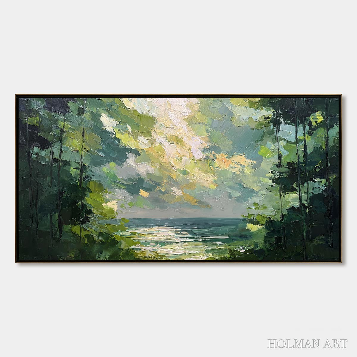 HOLMAN ART Emerald Overlook – Textured Palette Knife Seascape Forest Painting - image 1