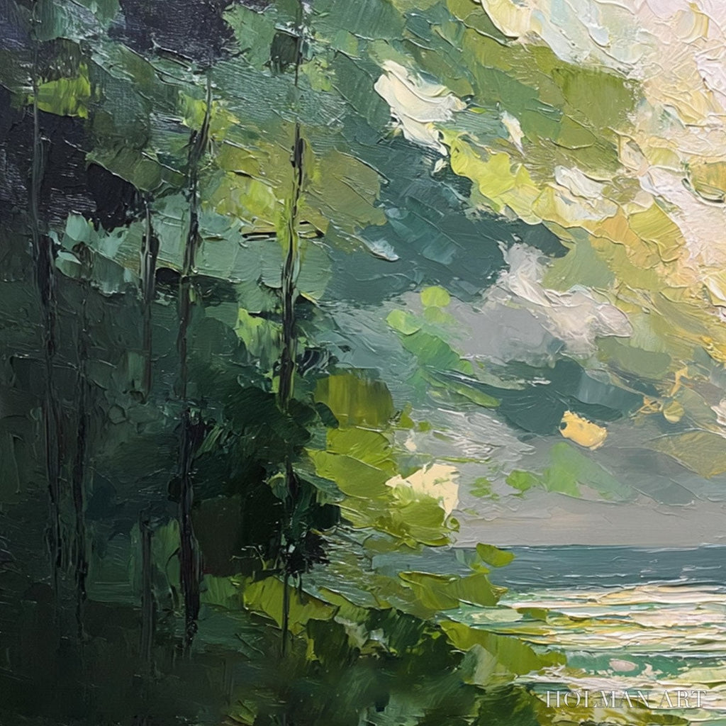 HOLMAN ART Emerald Overlook – Textured Palette Knife Seascape Forest Painting - image 3
