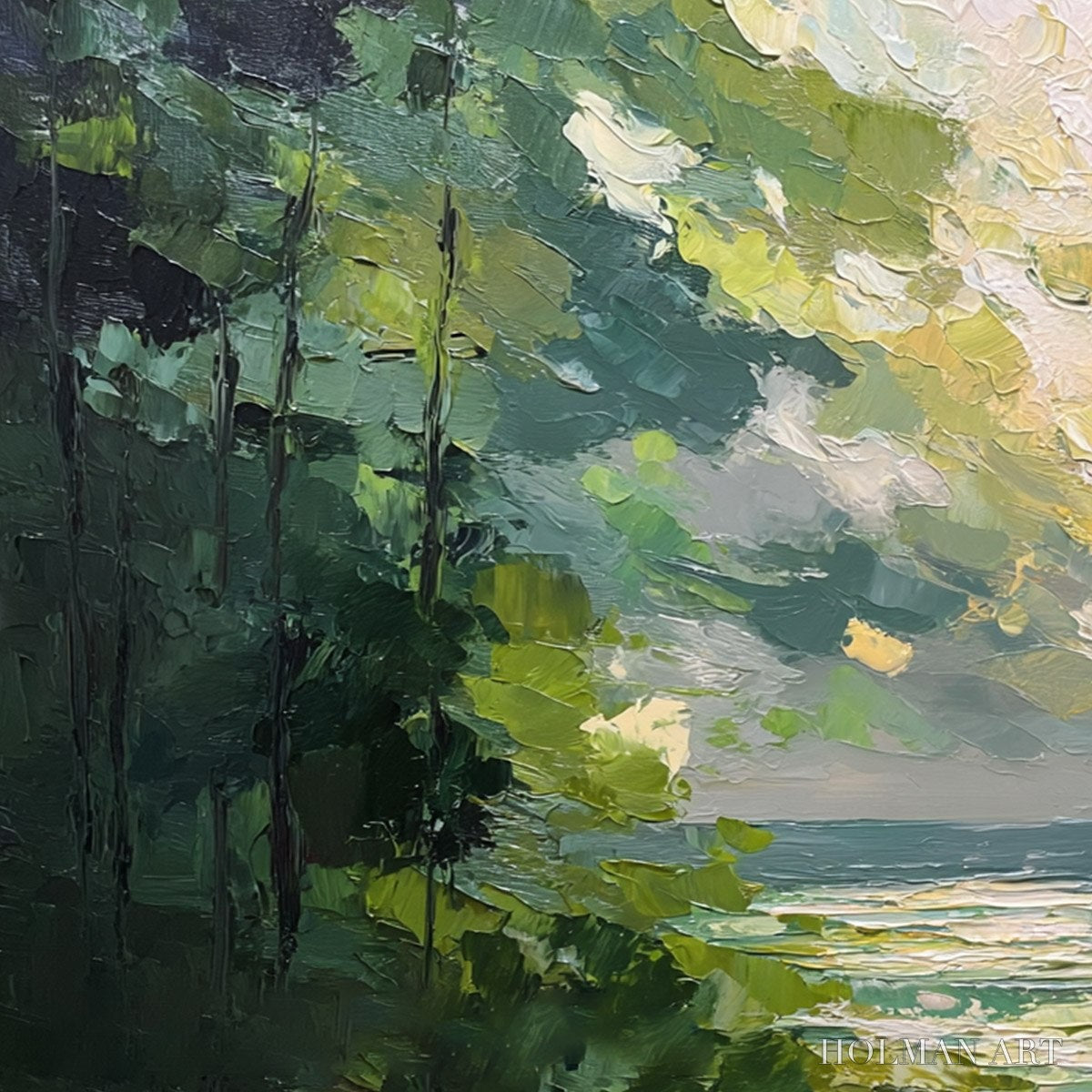 HOLMAN ART Emerald Overlook – Textured Palette Knife Seascape Forest Painting - image 3