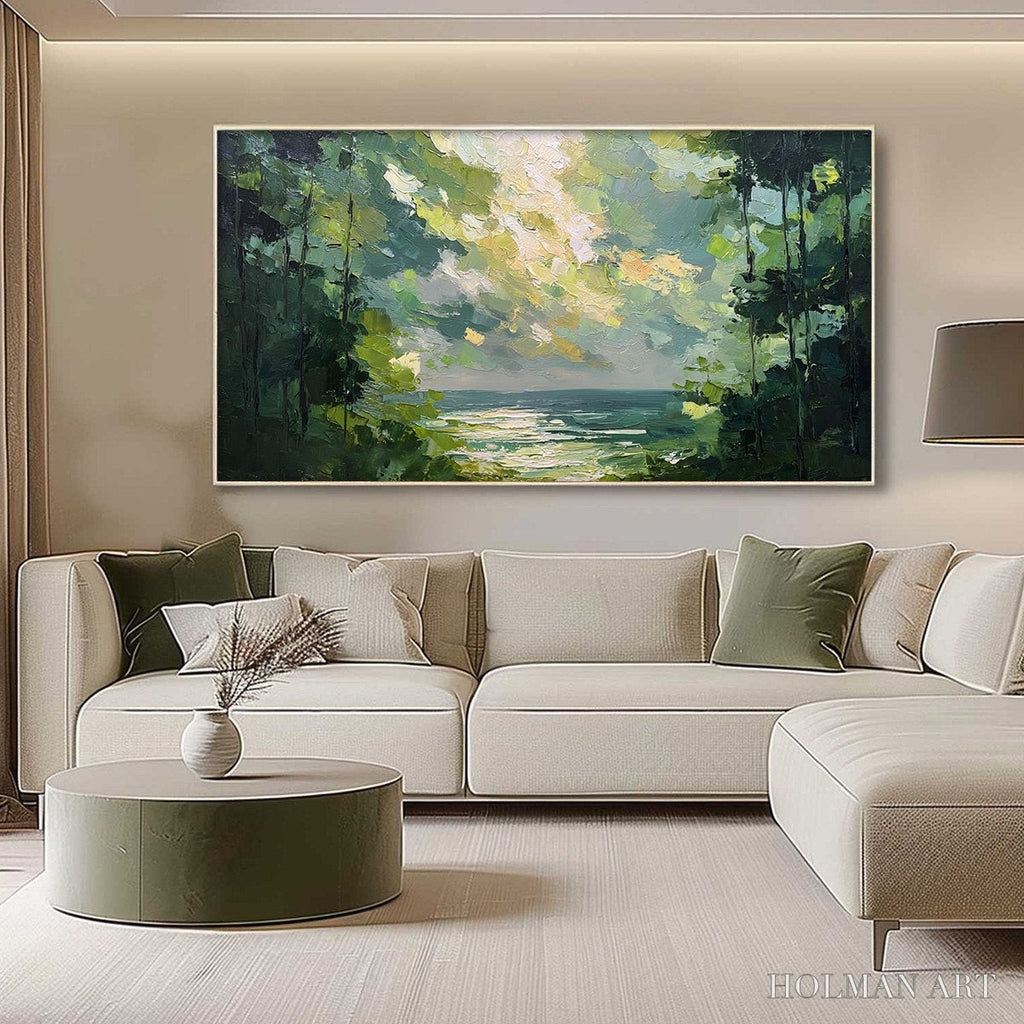 HOLMAN ART Emerald Overlook – Textured Palette Knife Seascape Forest Painting - image 4