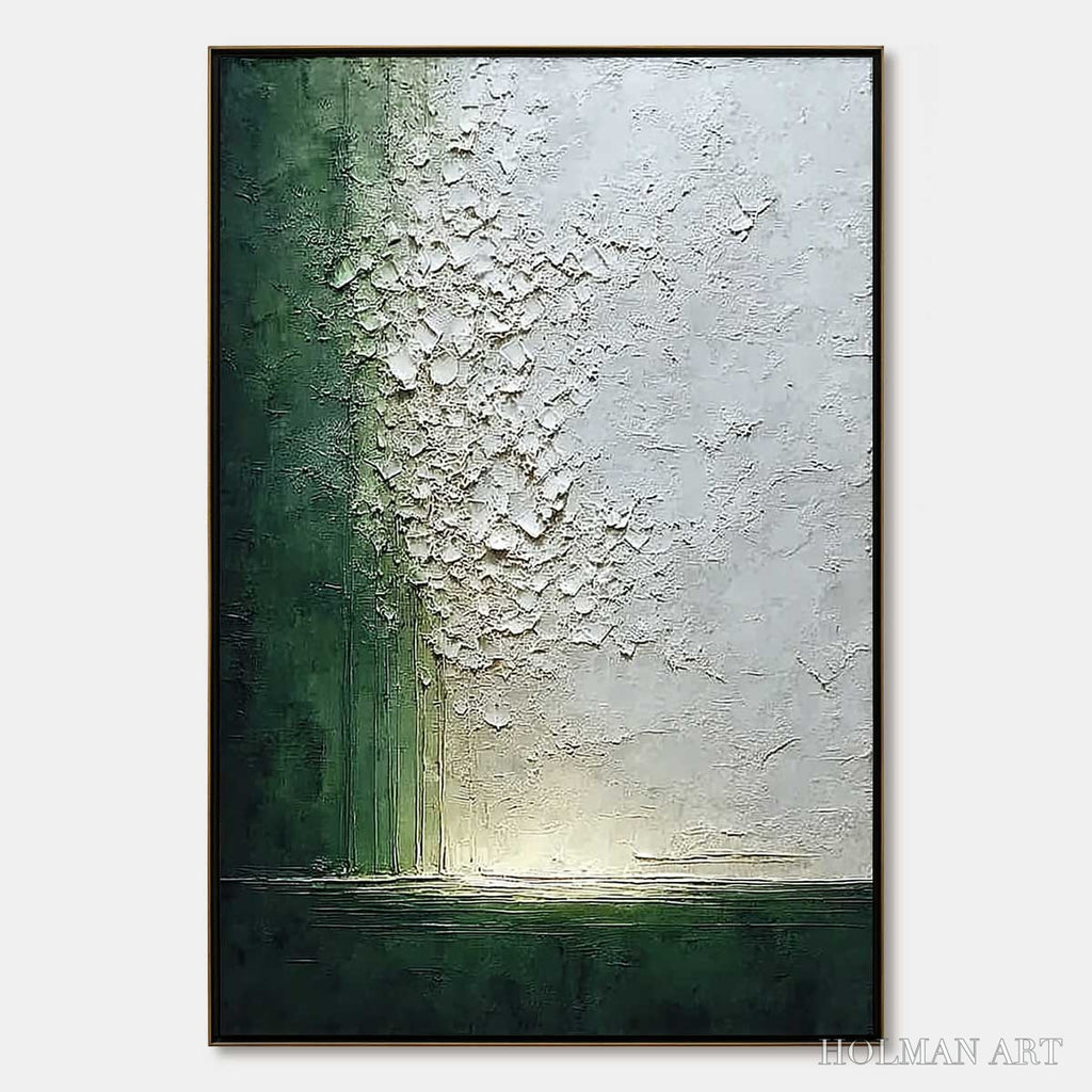 HOLMAN ART Emerald Fall – Large Green and White Textured Wabi Sabi Abstract Painting - image 1