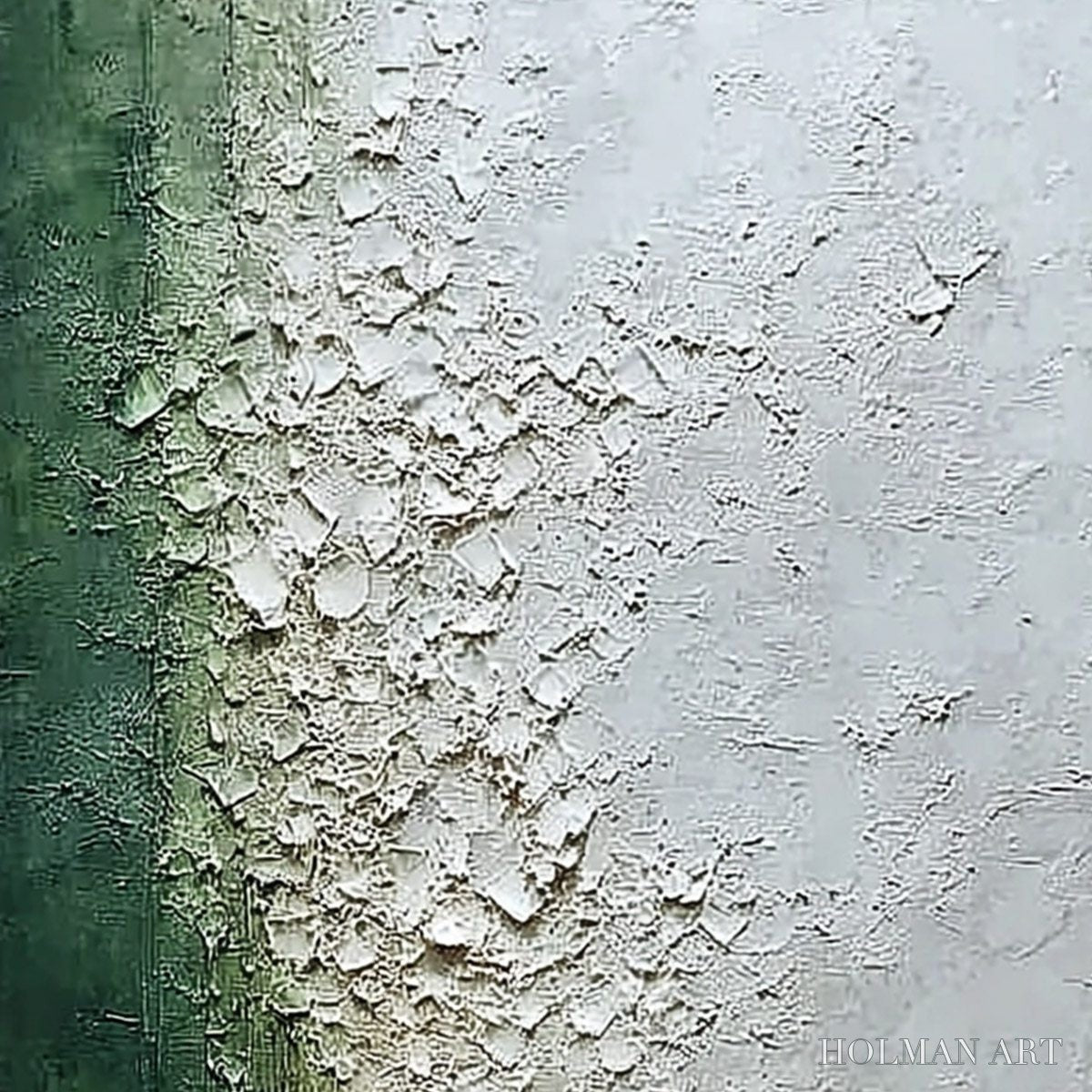HOLMAN ART Emerald Fall – Large Green and White Textured Wabi Sabi Abstract Painting - image 3