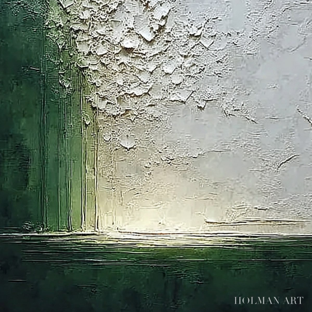HOLMAN ART Emerald Fall – Large Green and White Textured Wabi Sabi Abstract Painting - image 5