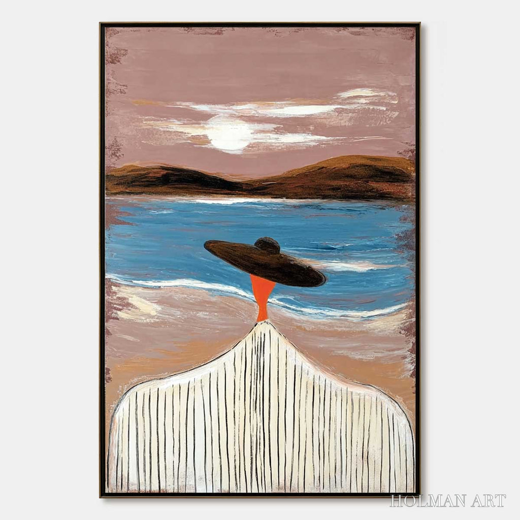 HOLMAN ART Coastal Reverie – Modern Wabi Sabi Style Figurative Beach Painting - image 1