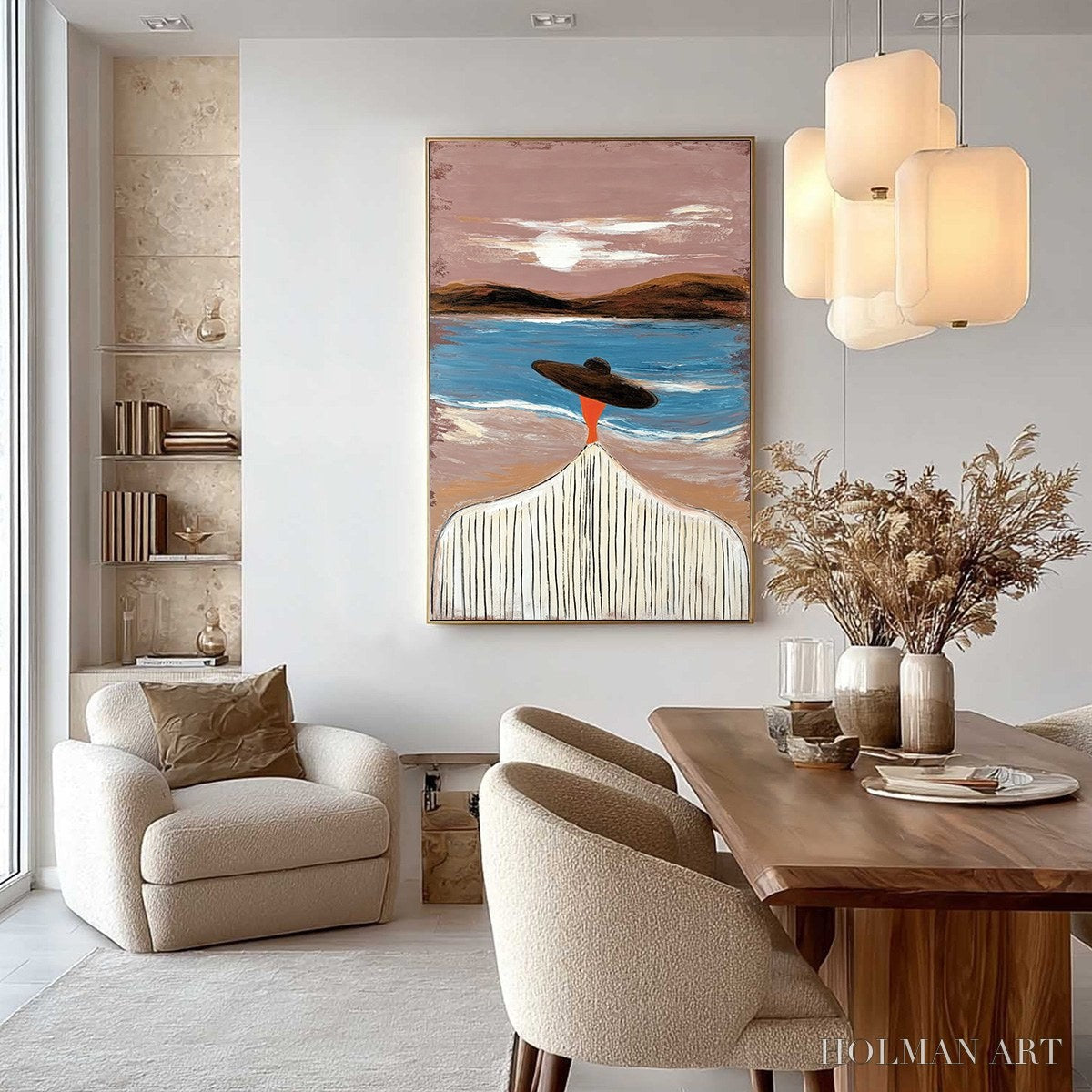 HOLMAN ART Coastal Reverie – Modern Wabi Sabi Style Figurative Beach Painting - image 4