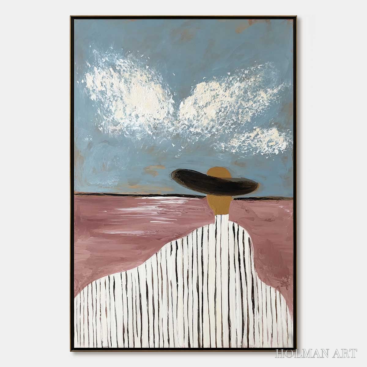 HOLMAN ART Horizon Gaze – Minimalist Figurative Painting of Woman on Beach - image 1