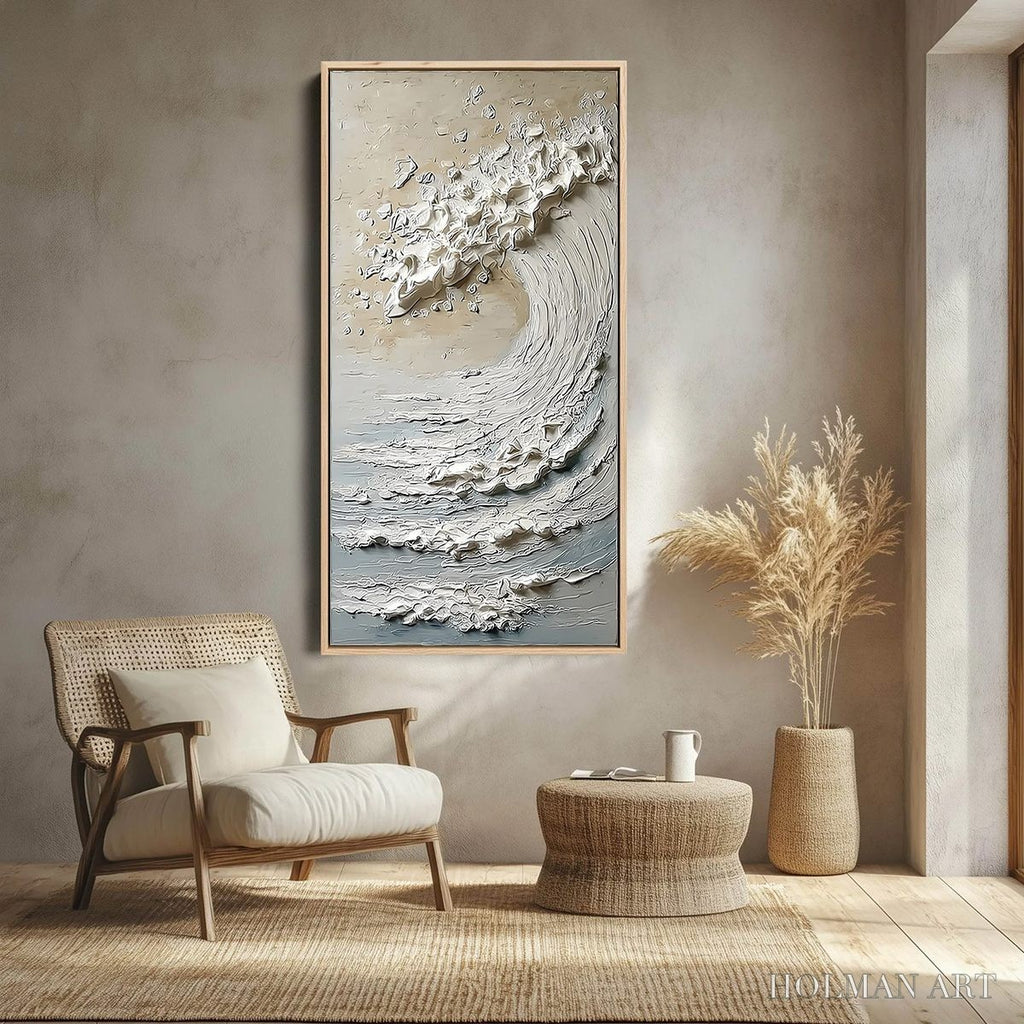 HOLMAN ART Tidal Serenity – Textured Wabi Sabi Ocean Wave Painting - image 2