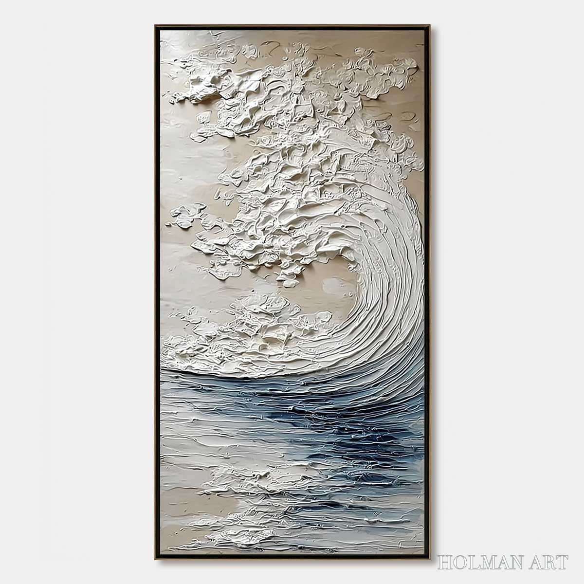 HOLMAN ART Ocean'S Embrace – Vertical Textured Wabi Sabi Seascape Oil Painting - image 1