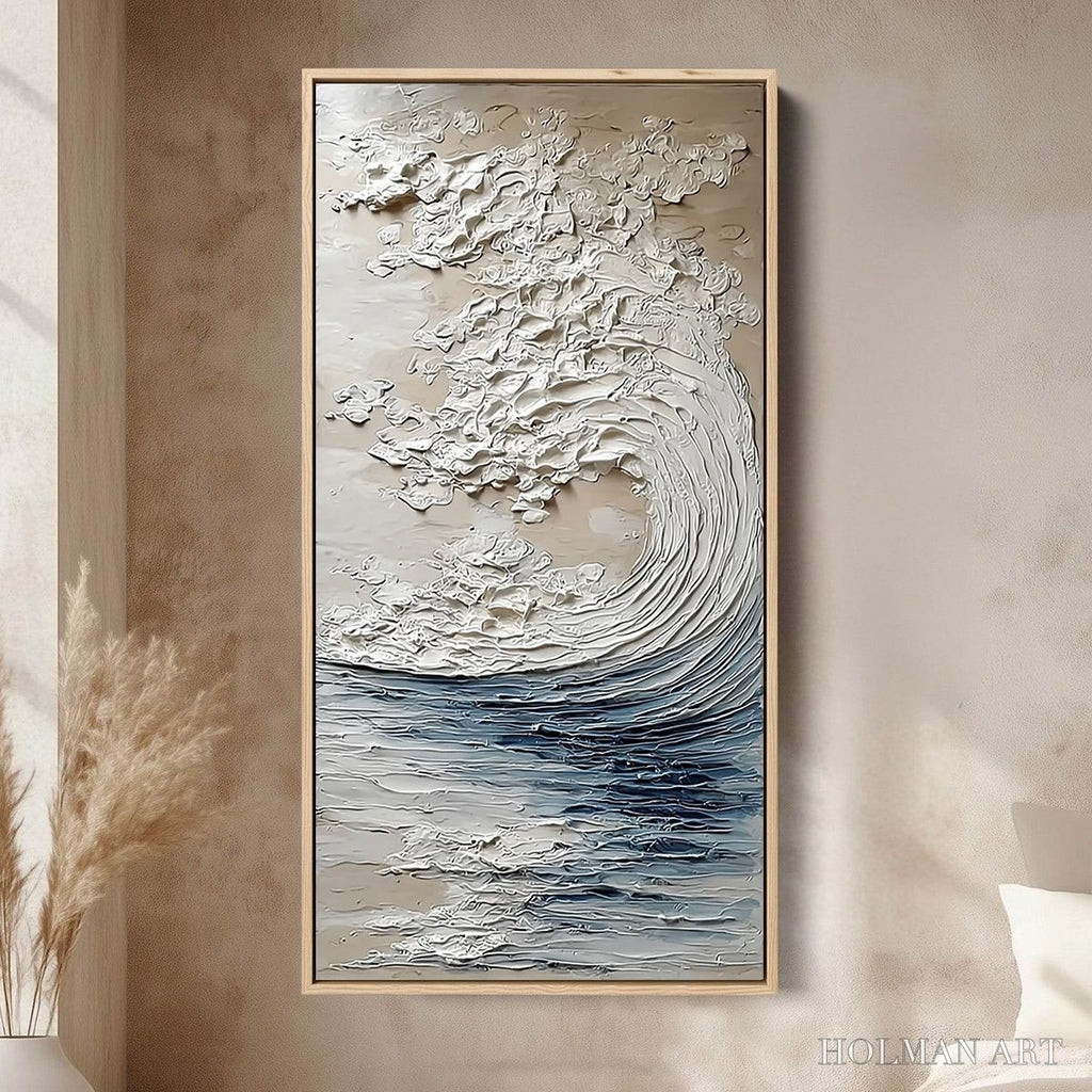 HOLMAN ART Ocean'S Embrace – Vertical Textured Wabi Sabi Seascape Oil Painting - image 2