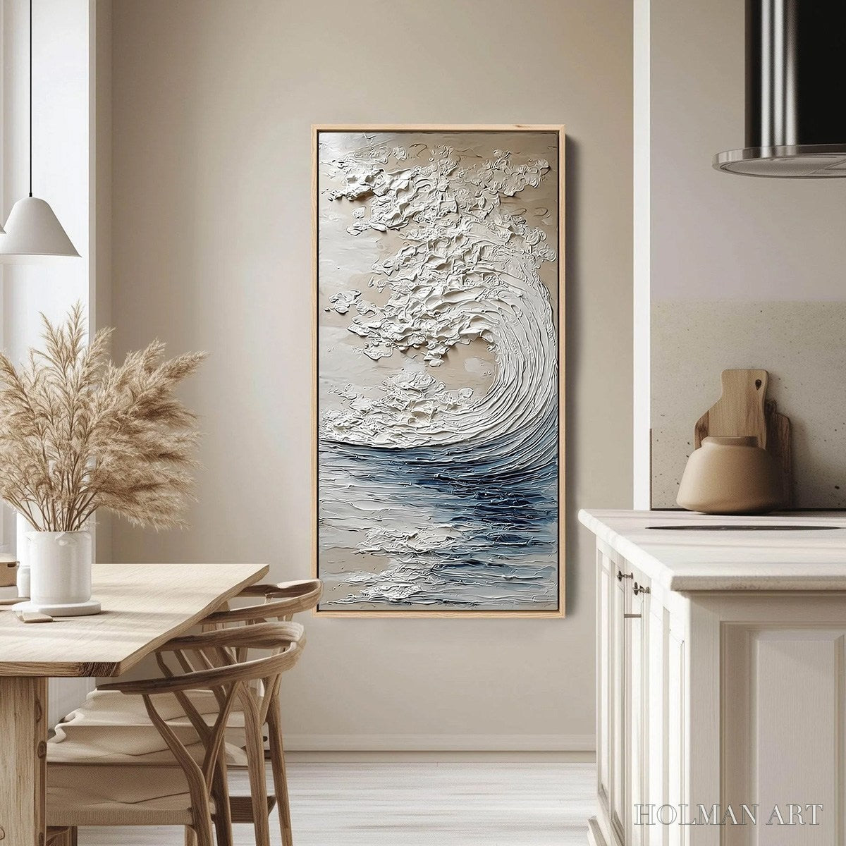 HOLMAN ART Ocean'S Embrace – Vertical Textured Wabi Sabi Seascape Oil Painting - image 4
