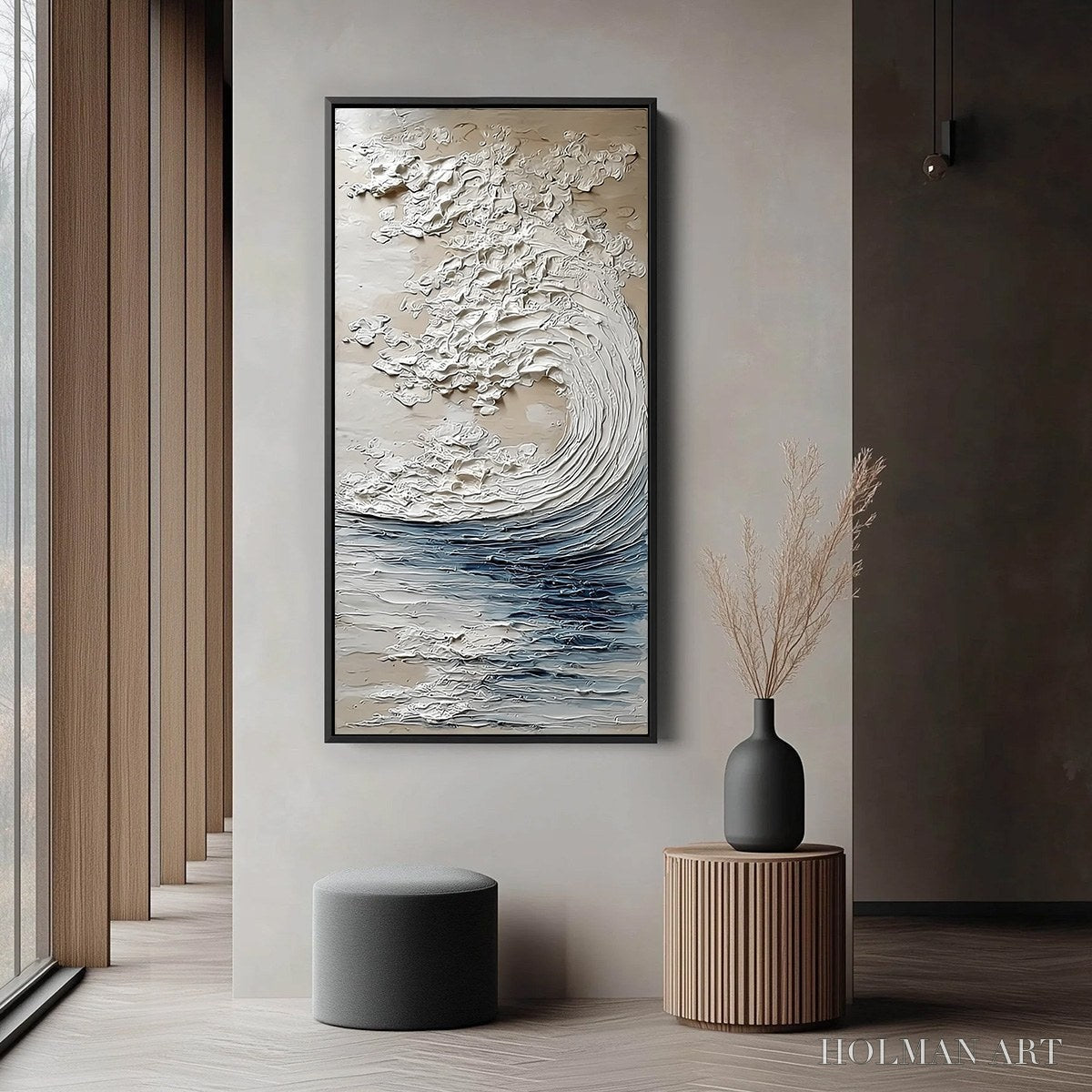 HOLMAN ART Ocean'S Embrace – Vertical Textured Wabi Sabi Seascape Oil Painting - image 6