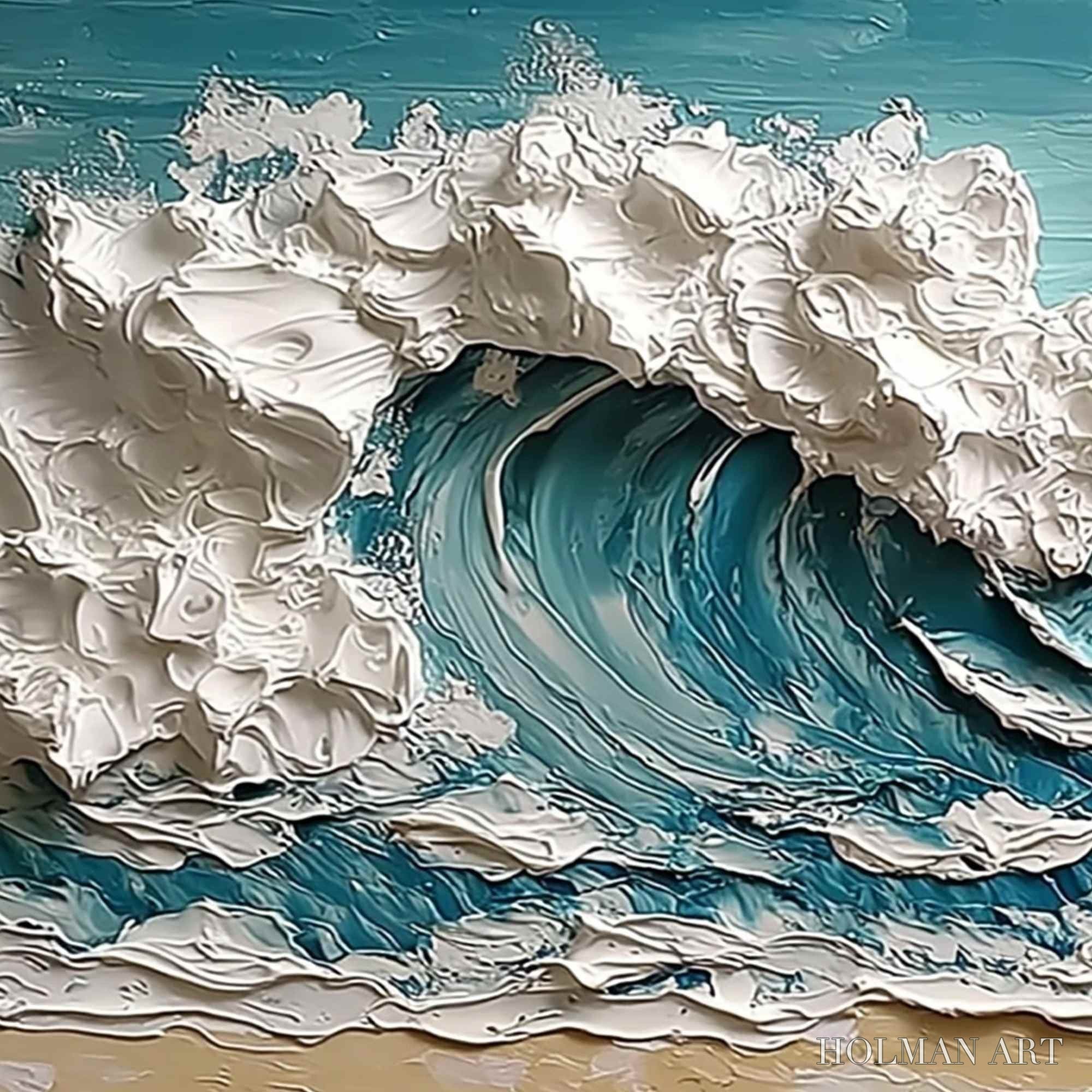 HOLMAN ART Ocean'S Embrace – Textured Impasto Ocean Wave Painting on Canvas - image 3