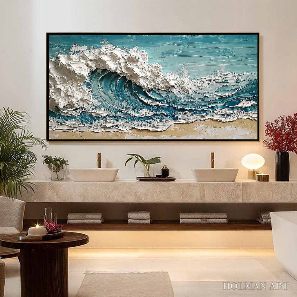 HOLMAN ART Ocean'S Embrace – Textured Impasto Ocean Wave Painting on Canvas - image 4