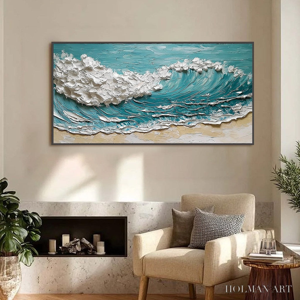 HOLMAN ART Ocean'S Embrace – Textured Impasto Ocean Wave Painting for Coastal Decor - image 2