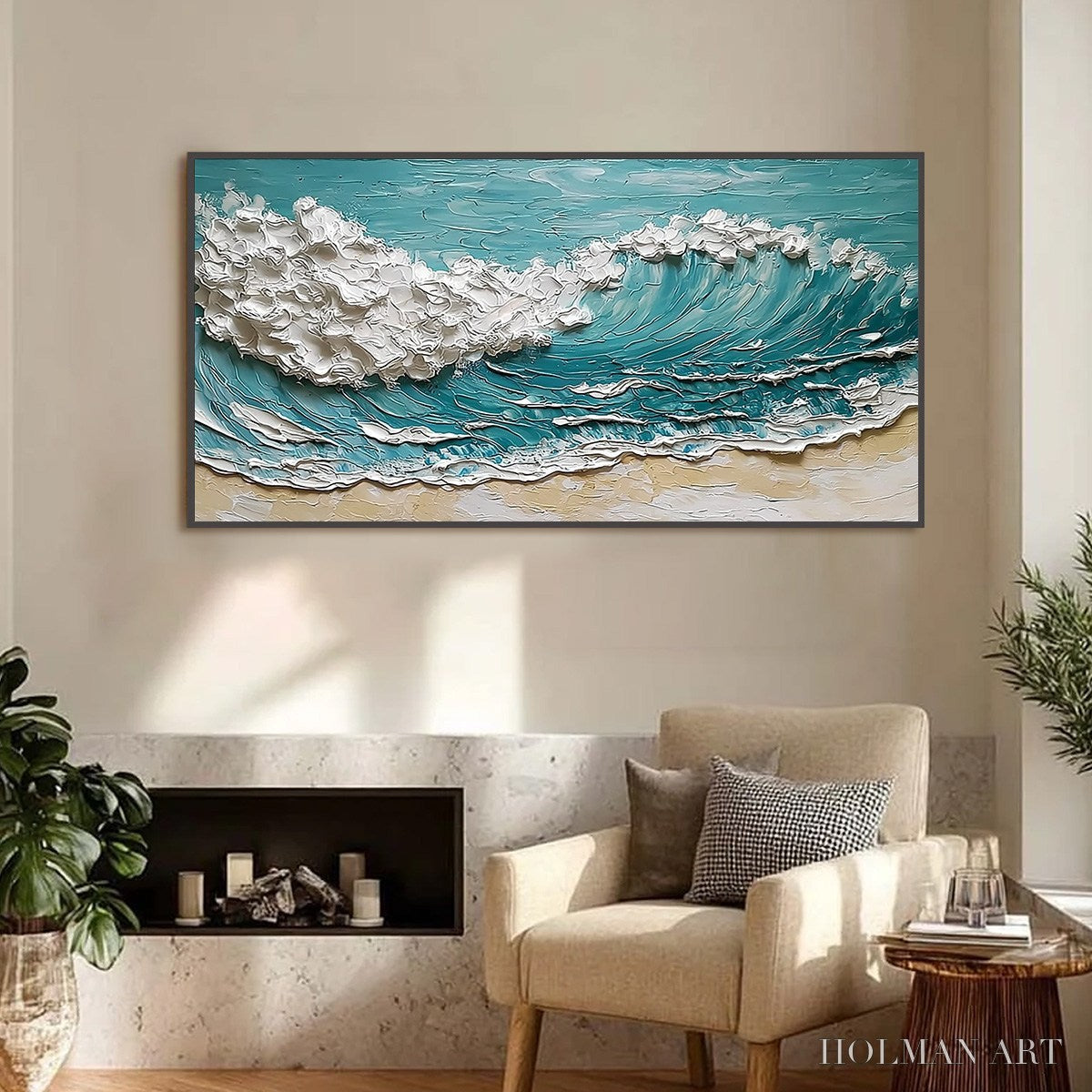 HOLMAN ART Ocean'S Embrace – Textured Impasto Ocean Wave Painting for Coastal Decor - image 2