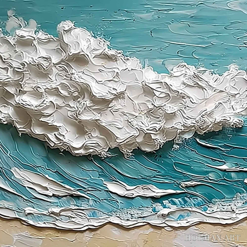 HOLMAN ART Ocean'S Embrace – Textured Impasto Ocean Wave Painting for Coastal Decor - image 3