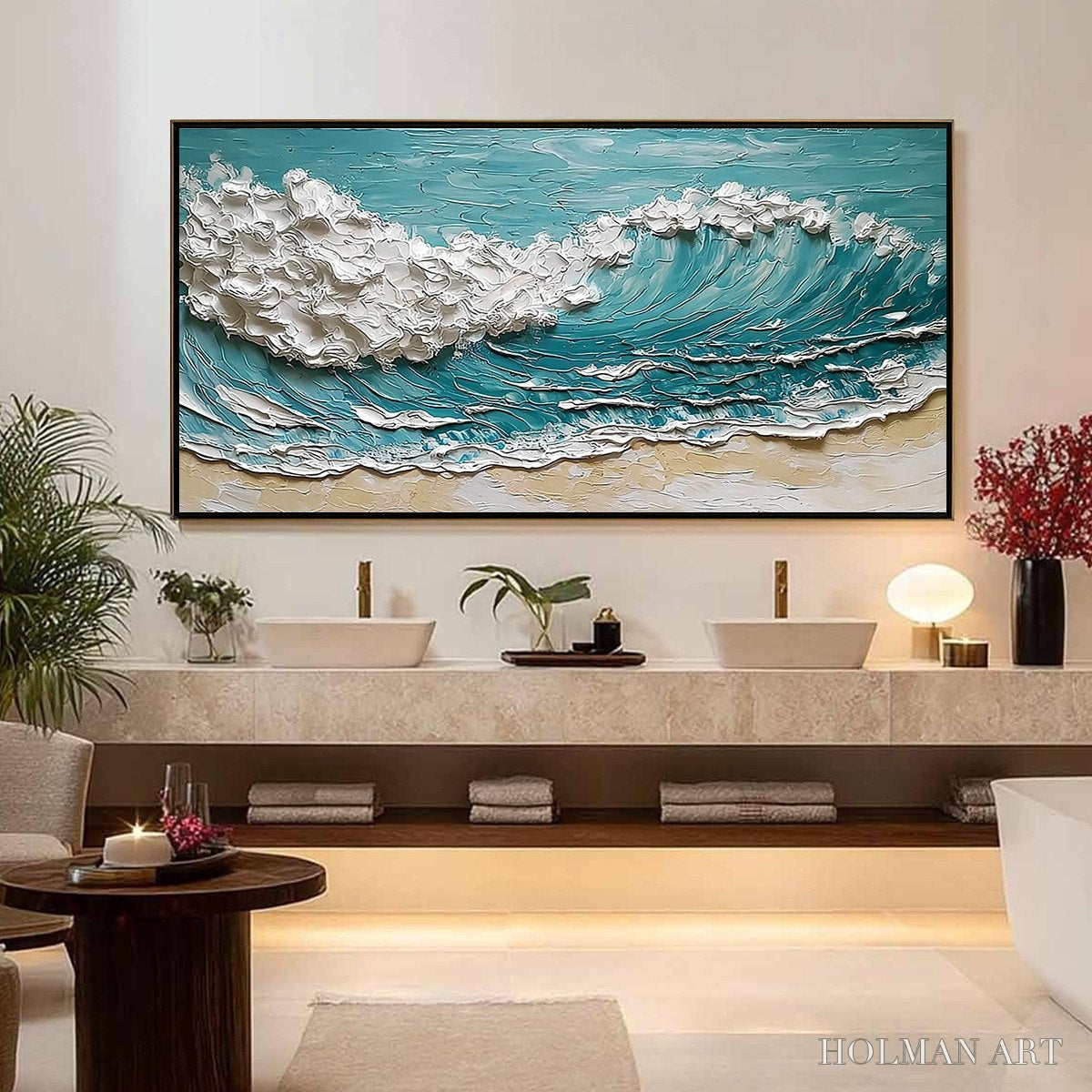 HOLMAN ART Ocean'S Embrace – Textured Impasto Ocean Wave Painting for Coastal Decor - image 4