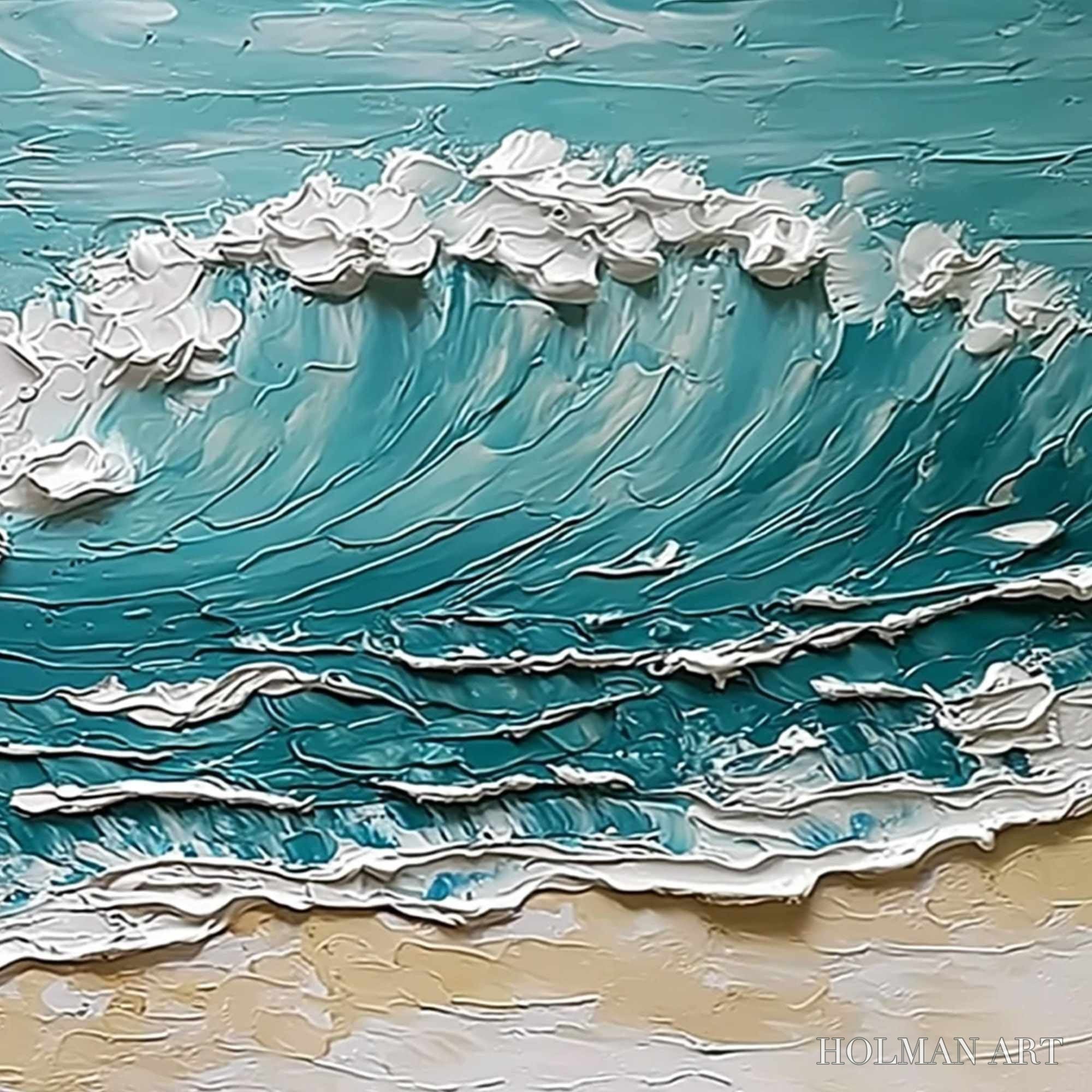 HOLMAN ART Ocean'S Embrace – Textured Impasto Ocean Wave Painting for Coastal Decor - image 5
