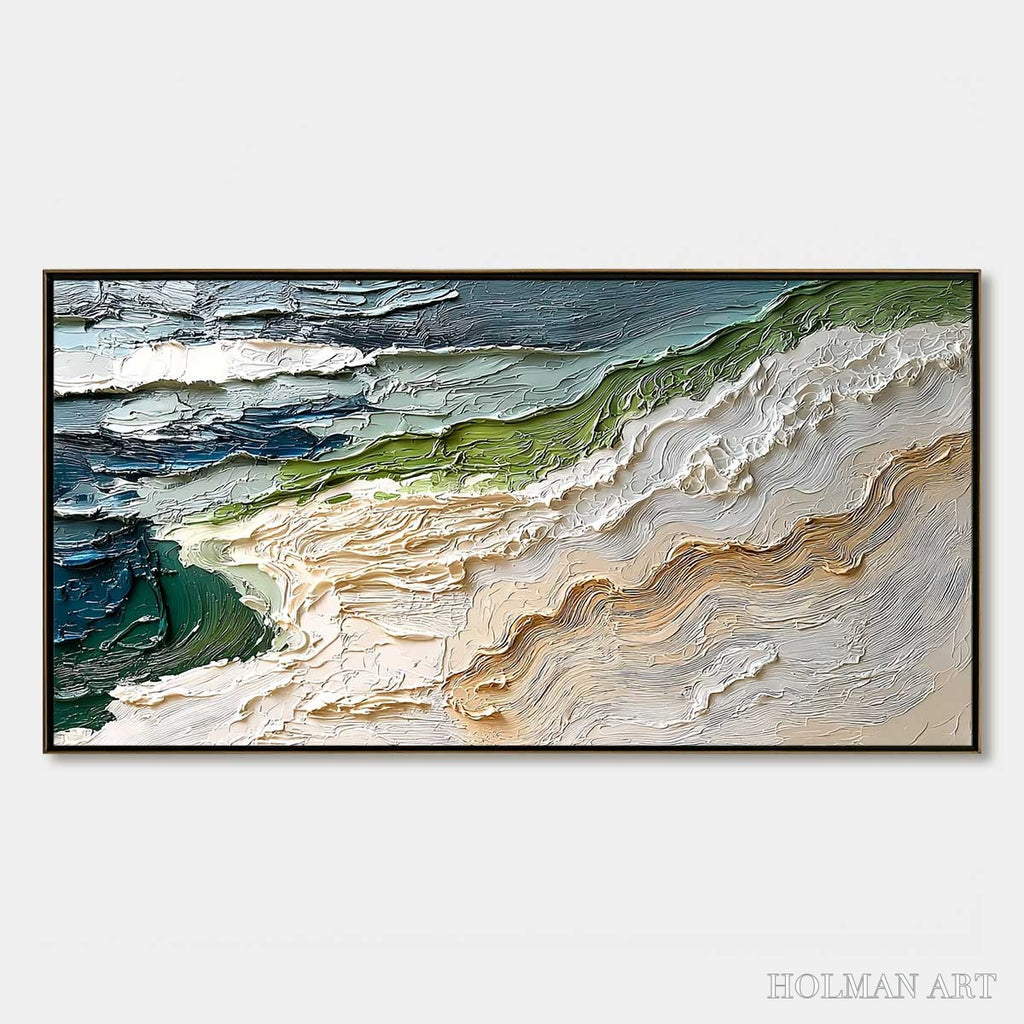 HOLMAN ART Shoreline Echoes – Textured Wabi Sabi Seascape Painting - image 1