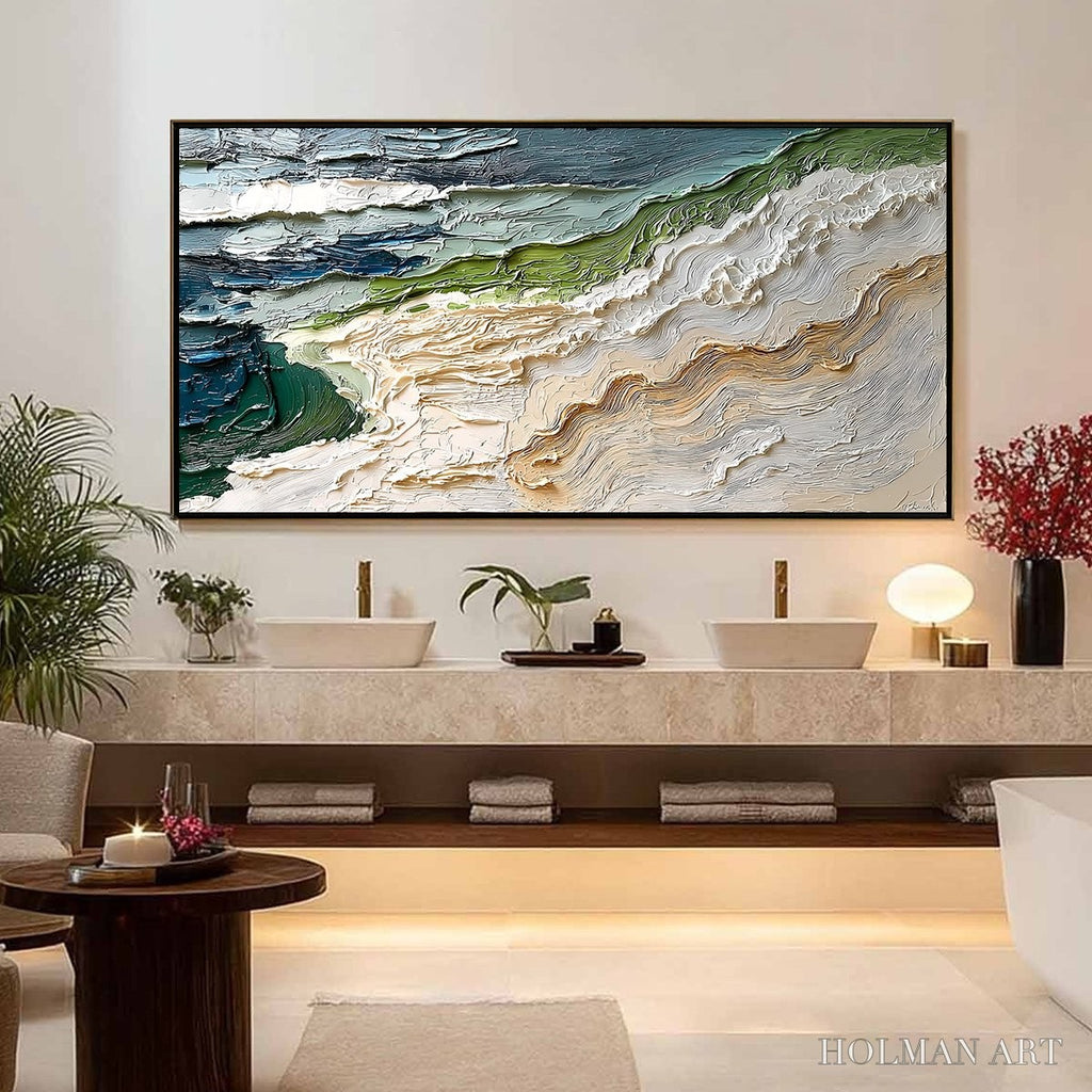 HOLMAN ART Shoreline Echoes – Textured Wabi Sabi Seascape Painting - image 4