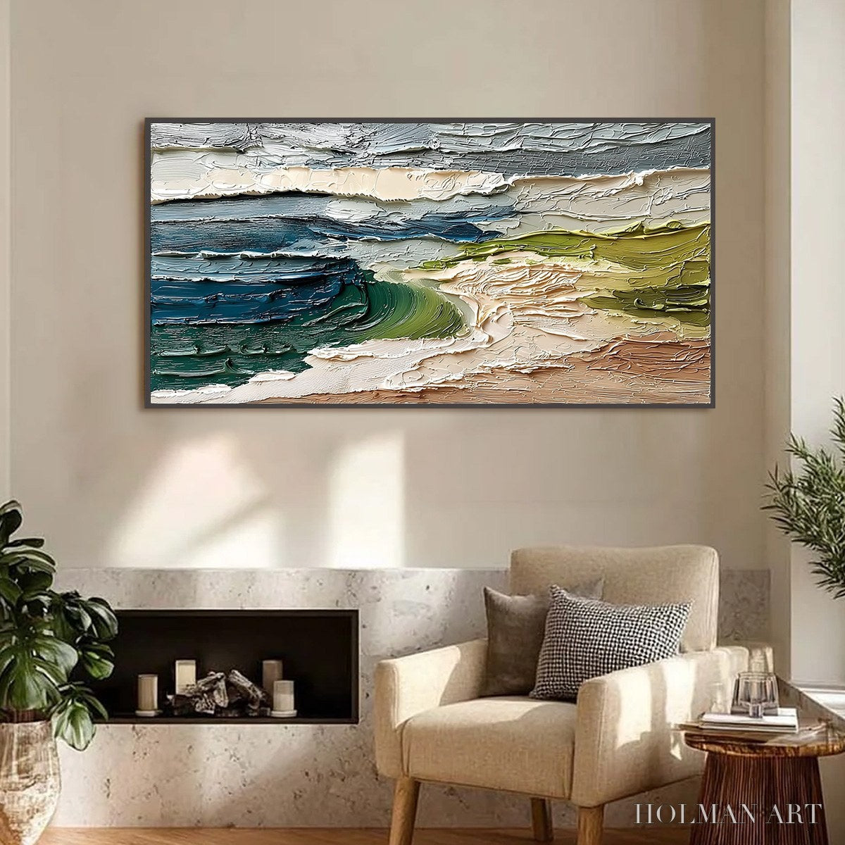 HOLMAN ART Coastal Embrace – Textured Wabi Sabi Seascape Impasto Painting - image 2