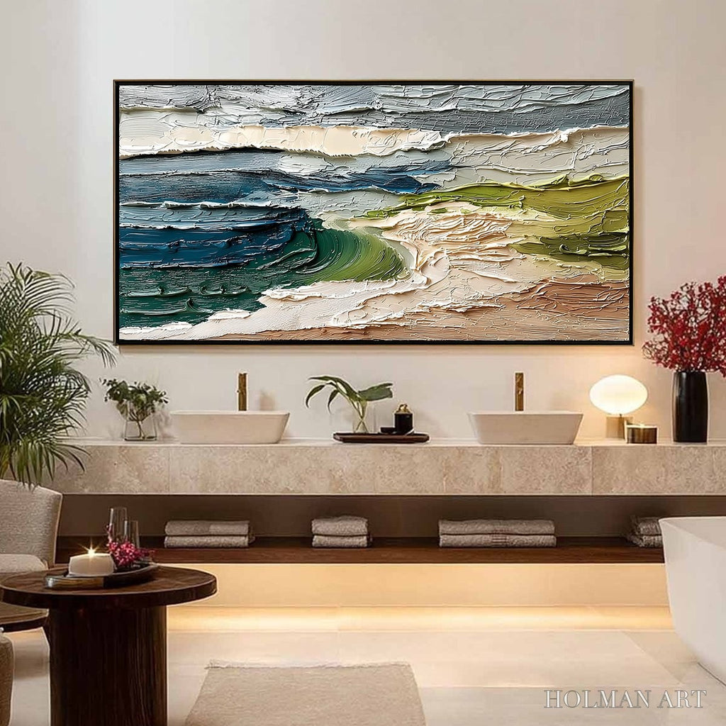 HOLMAN ART Coastal Embrace – Textured Wabi Sabi Seascape Impasto Painting - image 4