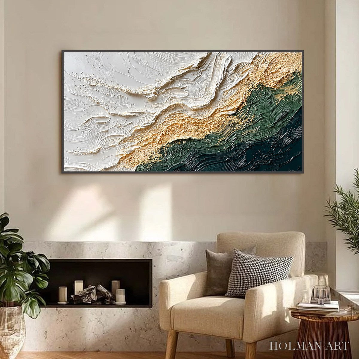 HOLMAN ART Emerald Shoreline – Large Textured Abstract Wabi Sabi - image 2