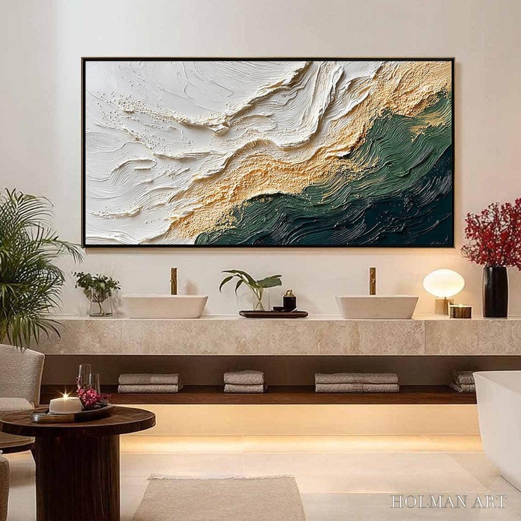 HOLMAN ART Emerald Shoreline – Large Textured Abstract Wabi Sabi - image 4