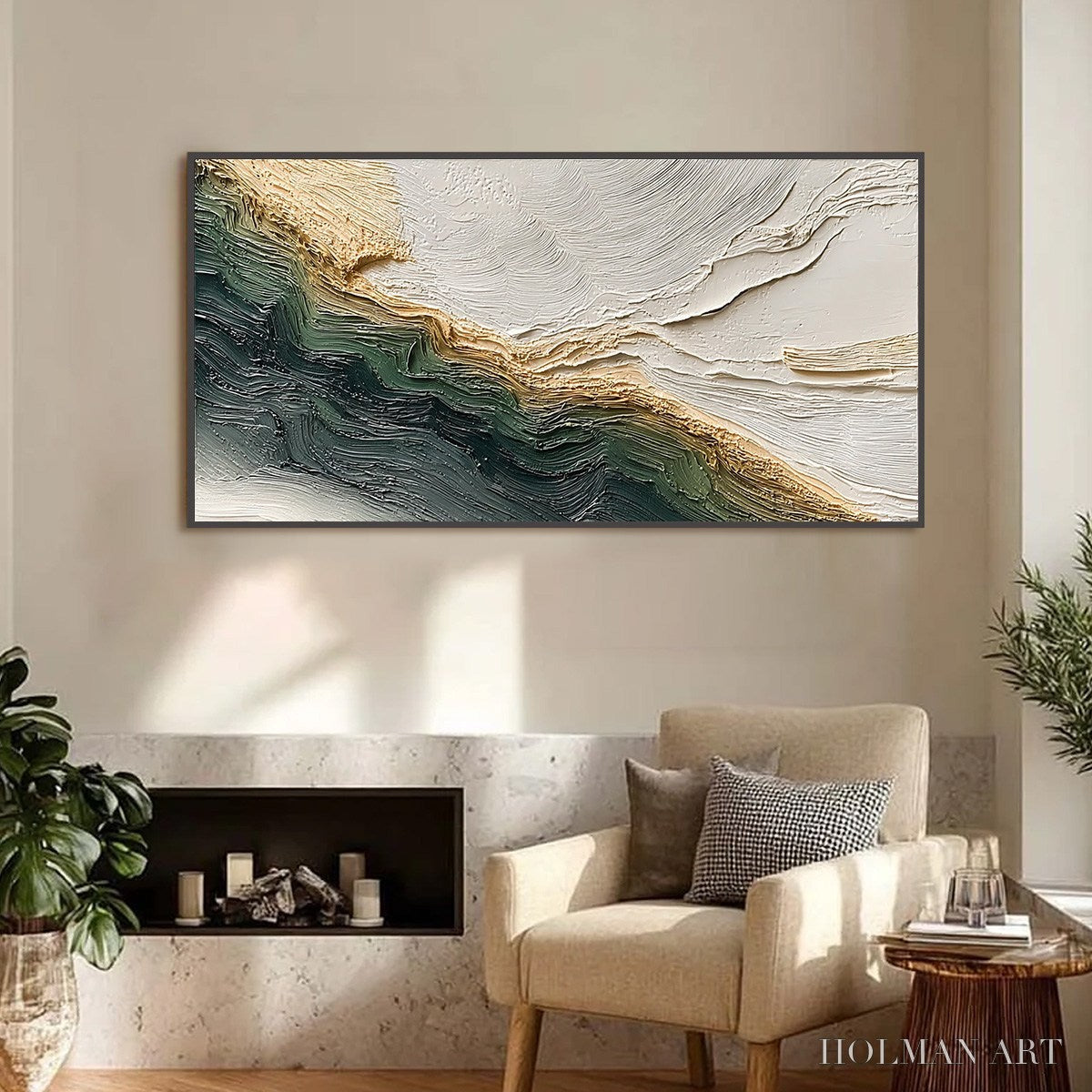 HOLMAN ART Verdant Coast – Wabi Sabi Style Textured Abstract Landscape Painting - image 2