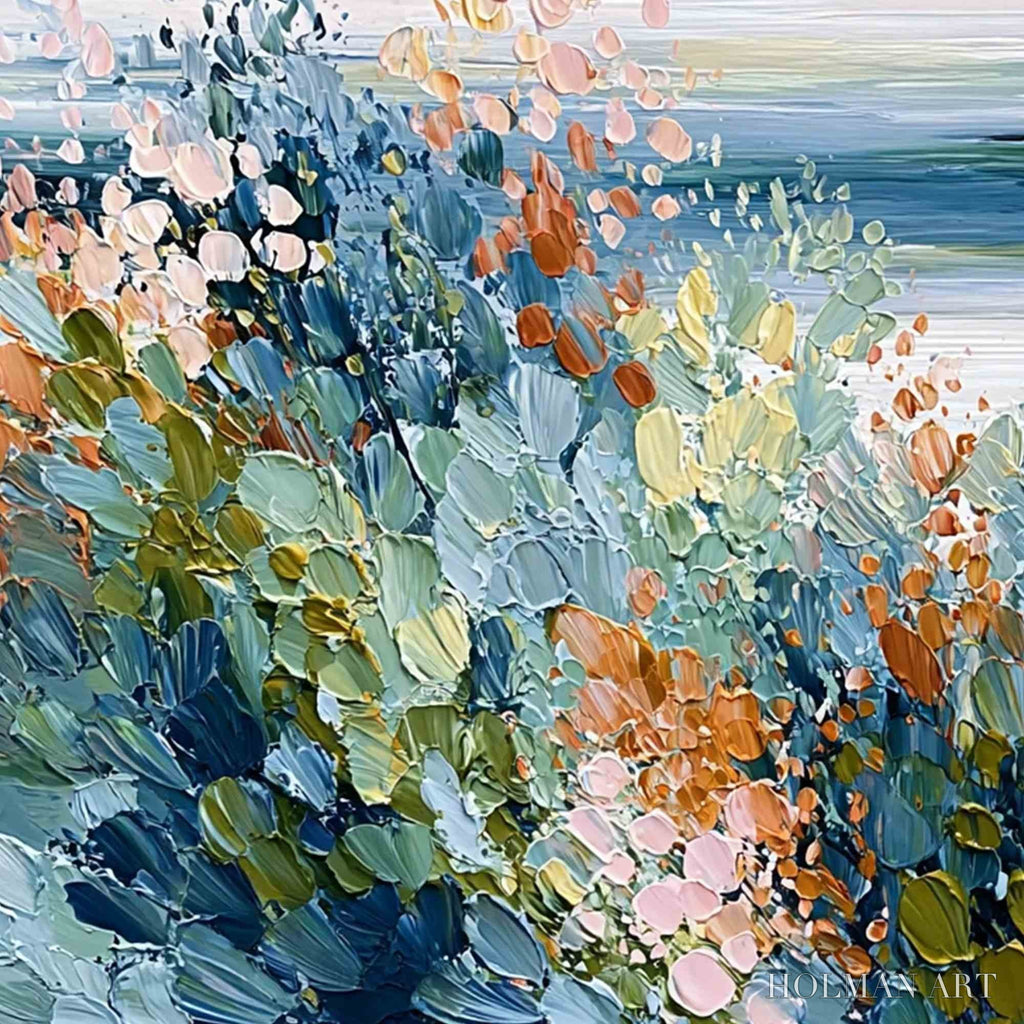 HOLMAN ART Coastal Bloom – Textured Abstract Floral Seascape Oil Painting - image 3