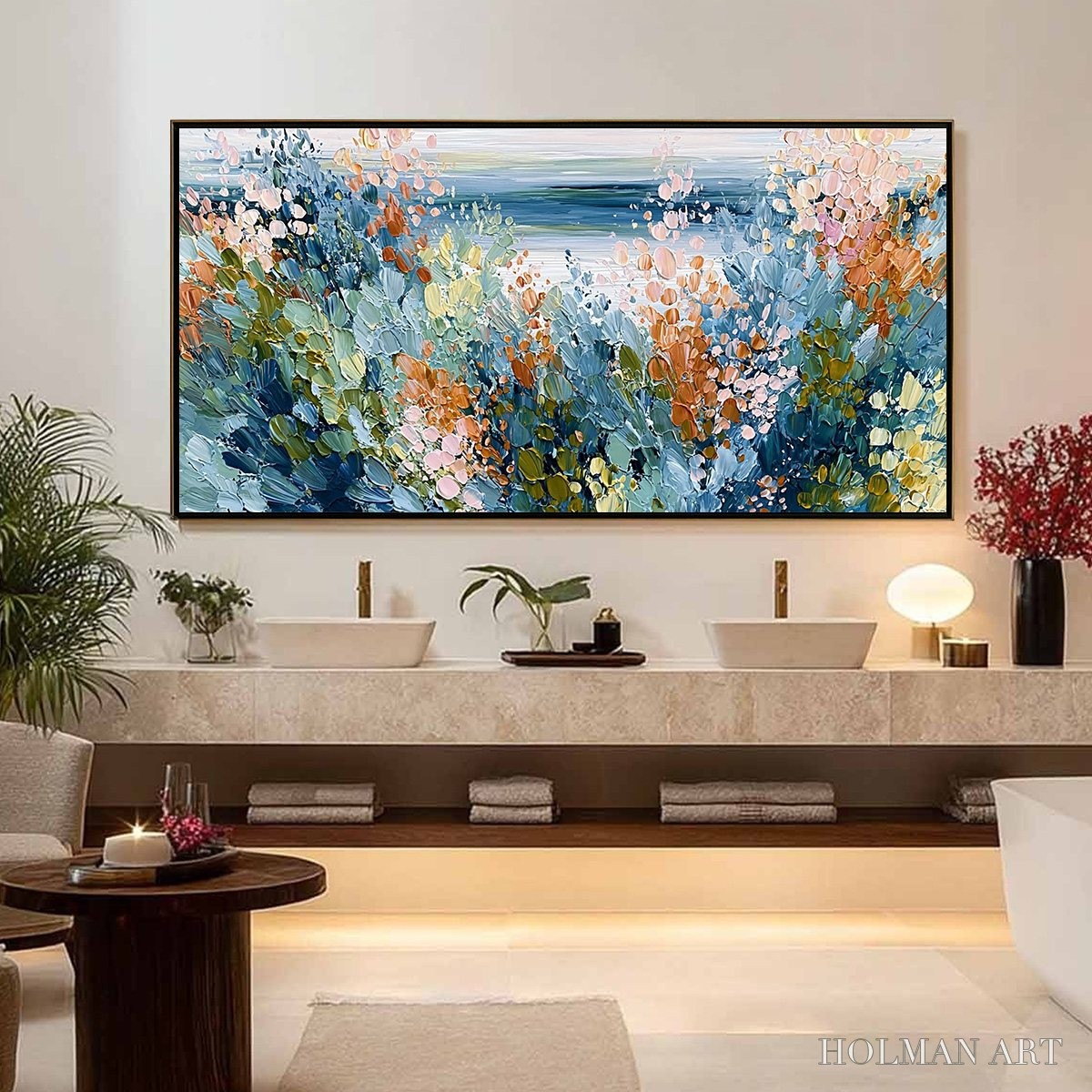HOLMAN ART Coastal Bloom – Textured Abstract Floral Seascape Oil Painting - image 4
