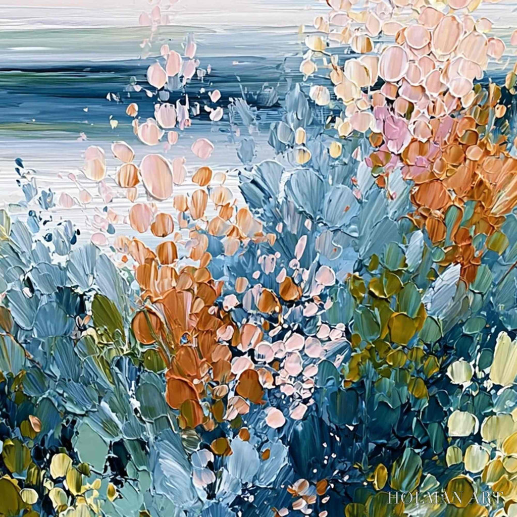 HOLMAN ART Coastal Bloom – Textured Abstract Floral Seascape Oil Painting - image 5