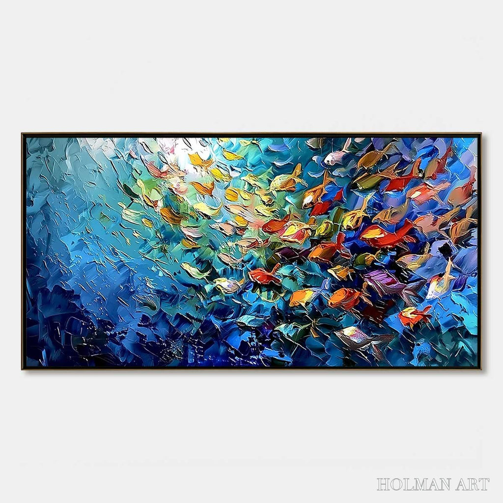 HOLMAN ART Coral Rush – Textured Impasto Painting of a Vibrant School of Fish - image 1