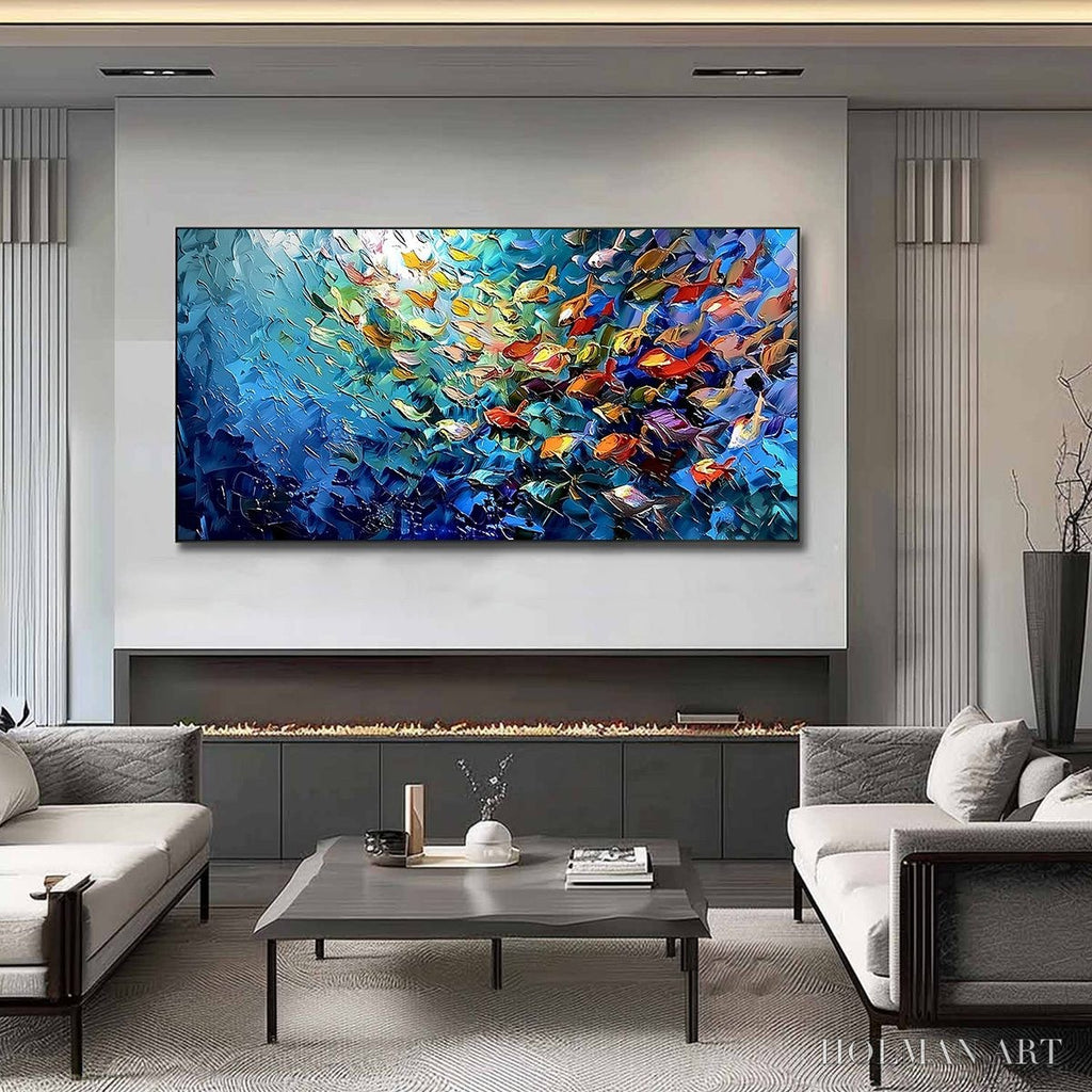 HOLMAN ART Coral Rush – Textured Impasto Painting of a Vibrant School of Fish - image 2