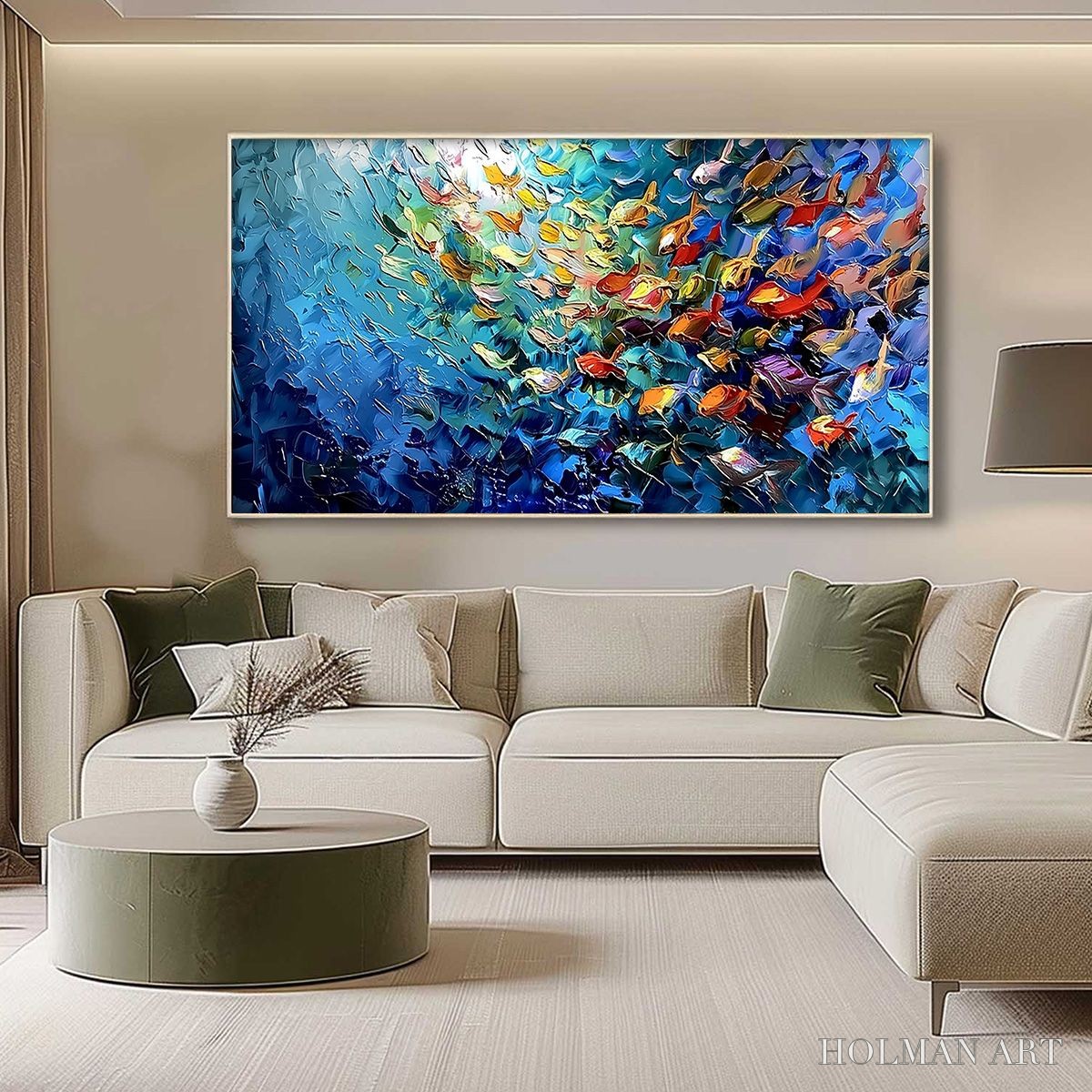 HOLMAN ART Coral Rush – Textured Impasto Painting of a Vibrant School of Fish - image 4