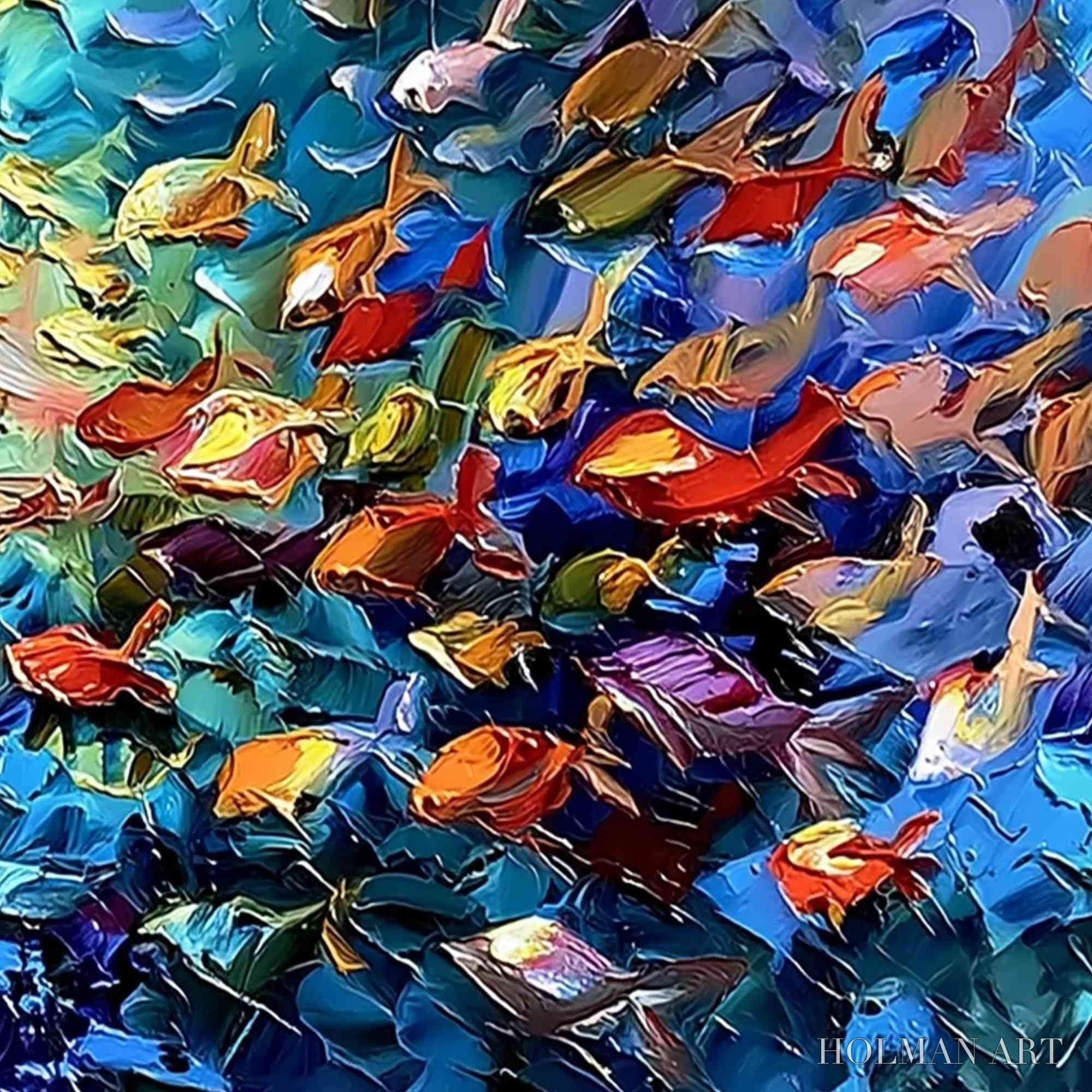 HOLMAN ART Coral Rush – Textured Impasto Painting of a Vibrant School of Fish - image 5