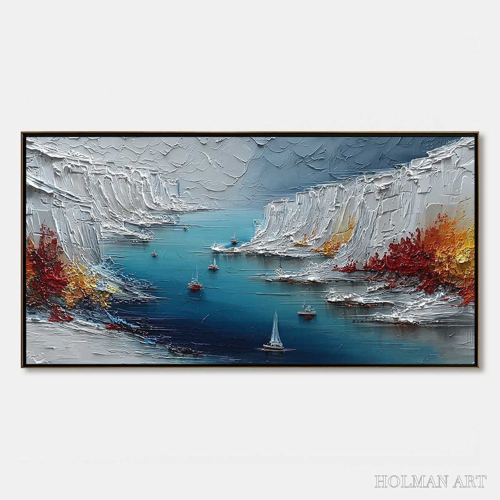 HOLMAN ART Crimson Fjord – Heavily Textured Palette Knife Coastal Landscape Painting - image 1