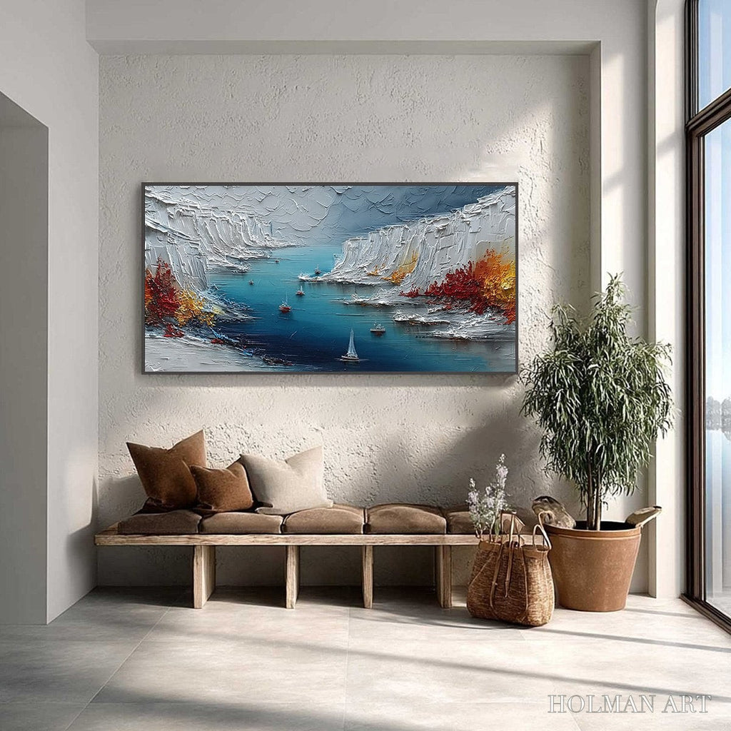 HOLMAN ART Crimson Fjord – Heavily Textured Palette Knife Coastal Landscape Painting - image 2
