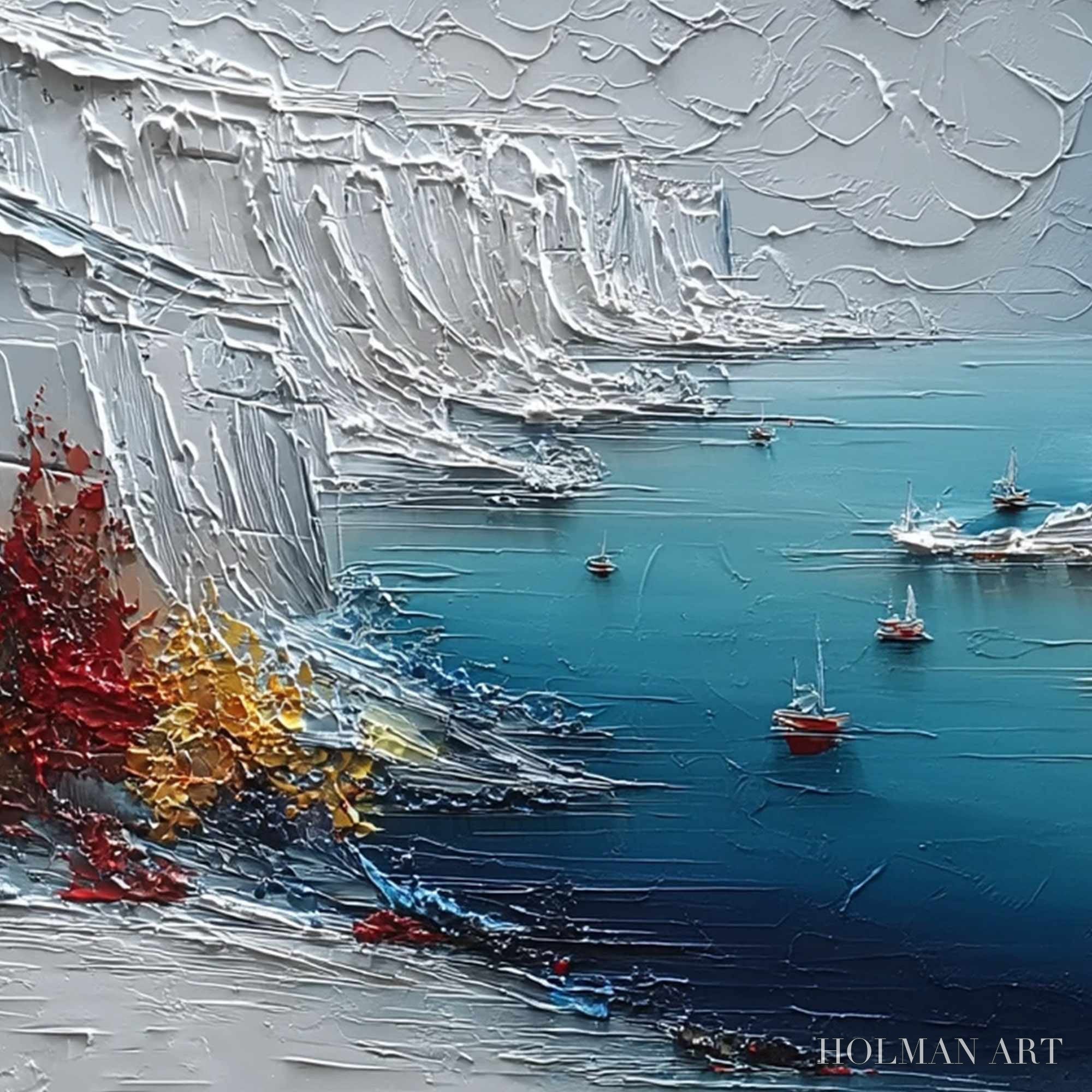 HOLMAN ART Crimson Fjord – Heavily Textured Palette Knife Coastal Landscape Painting - image 3