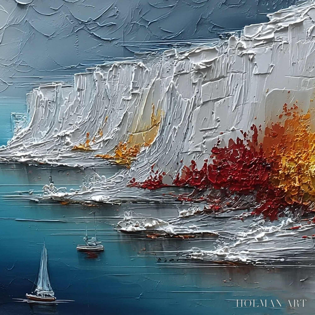 HOLMAN ART Crimson Fjord – Heavily Textured Palette Knife Coastal Landscape Painting - image 5