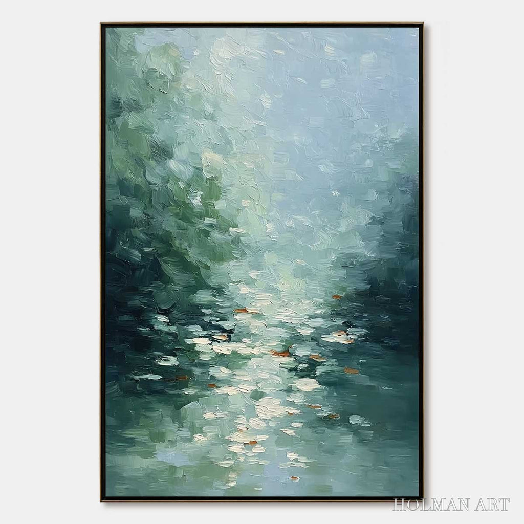 HOLMAN ART Emerald Reflections – Textured Abstract Wabi Sabi Seascape Painting - image 1