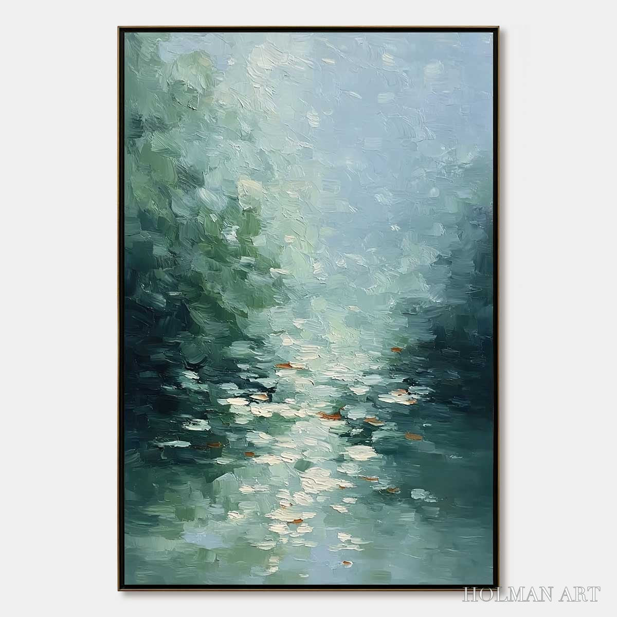 HOLMAN ART Emerald Reflections – Textured Abstract Wabi Sabi Seascape Painting - image 1