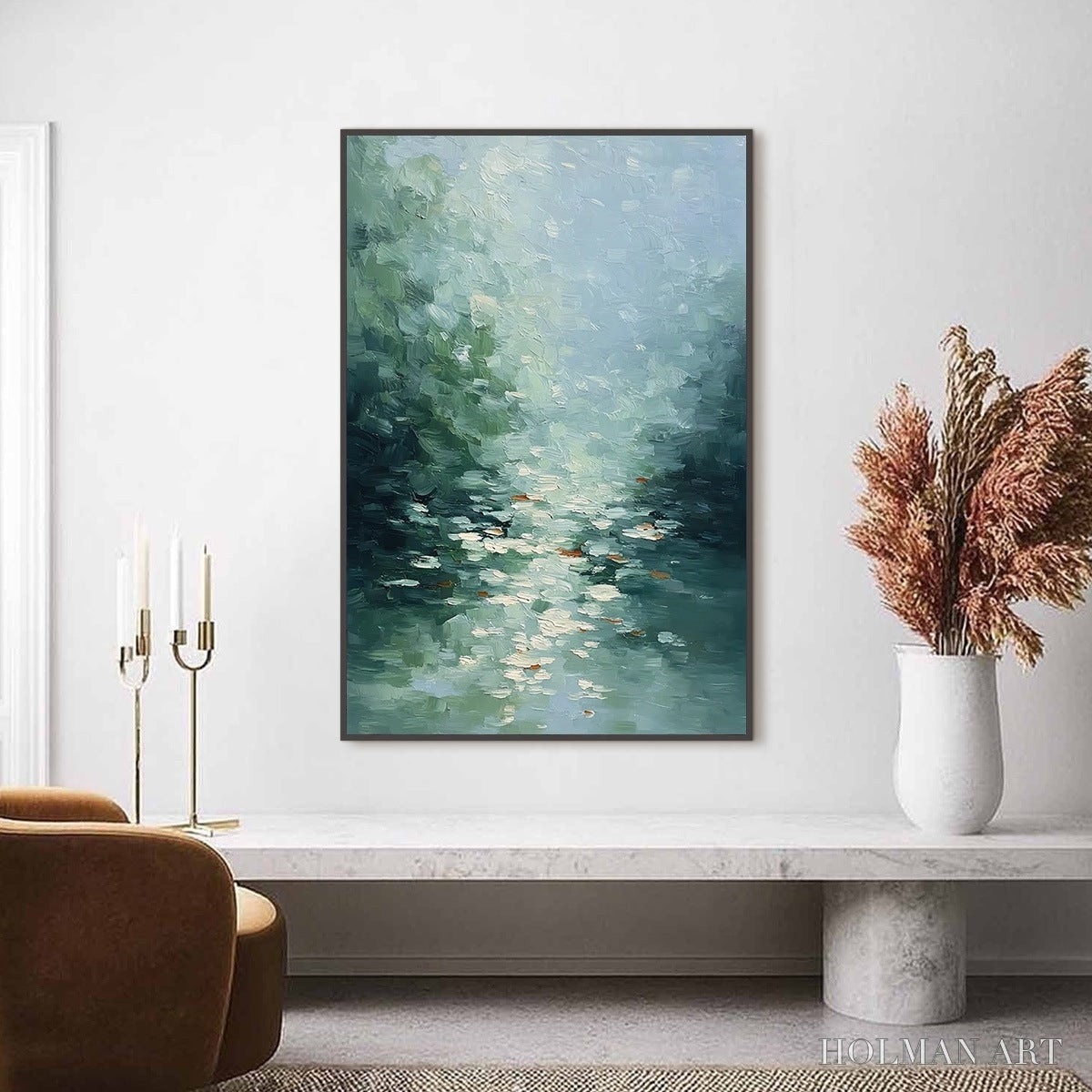 HOLMAN ART Emerald Reflections – Textured Abstract Wabi Sabi Seascape Painting - image 2