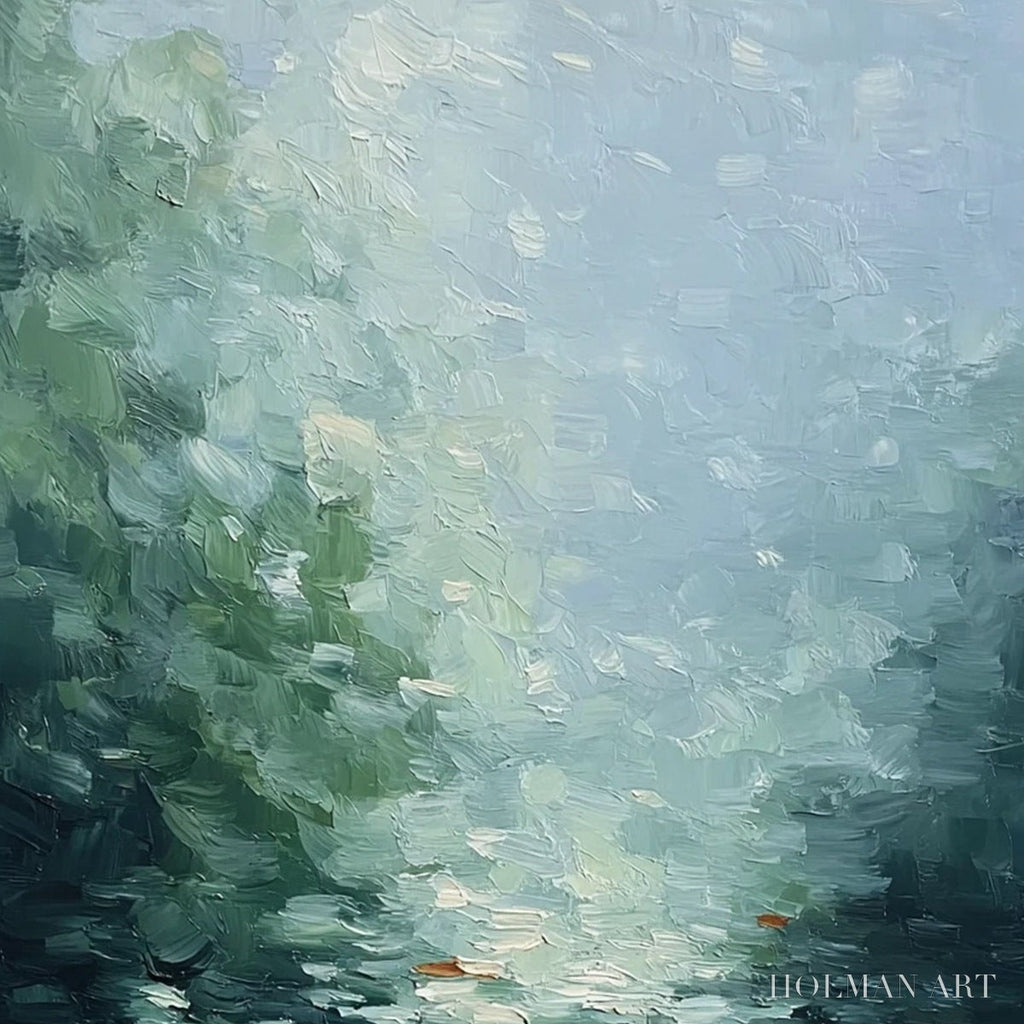 HOLMAN ART Emerald Reflections – Textured Abstract Wabi Sabi Seascape Painting - image 3