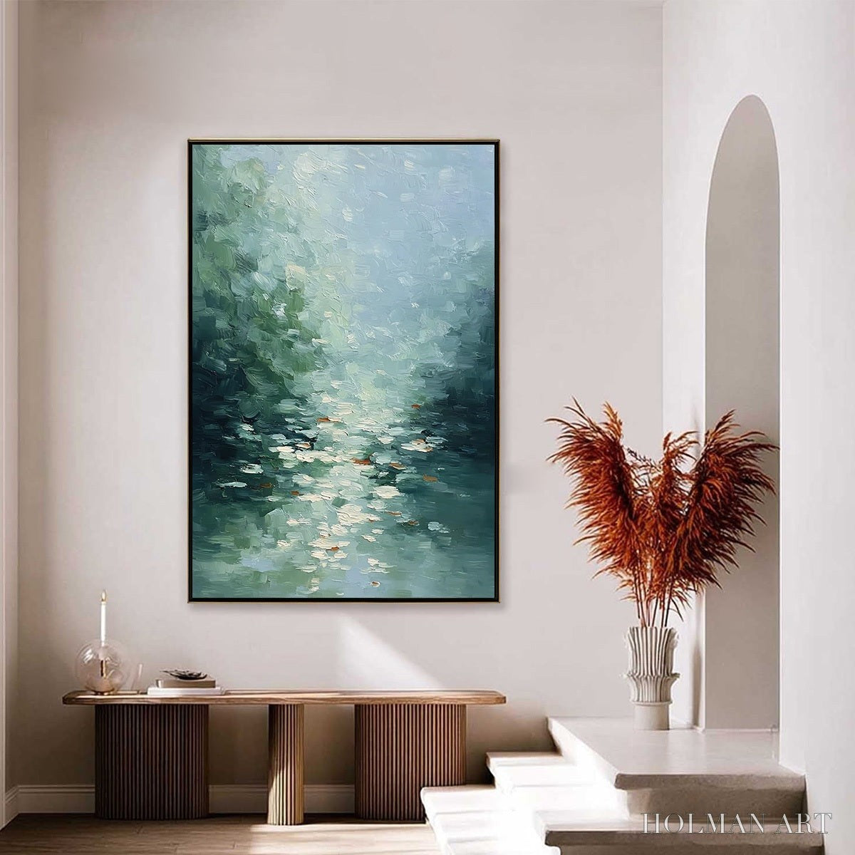 HOLMAN ART Emerald Reflections – Textured Abstract Wabi Sabi Seascape Painting - image 4
