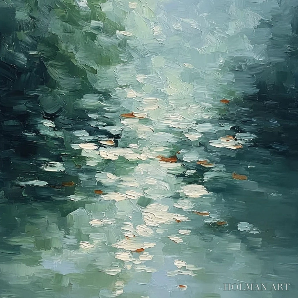 HOLMAN ART Emerald Reflections – Textured Abstract Wabi Sabi Seascape Painting - image 5