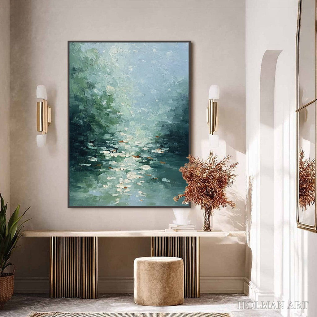 HOLMAN ART Emerald Reflections – Textured Abstract Wabi Sabi Seascape Painting - image 6