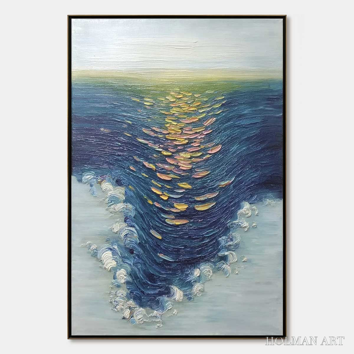 HOLMAN ART Coastal Glow – Textured Impasto Ocean Sunset Abstract Oil Painting - image 1