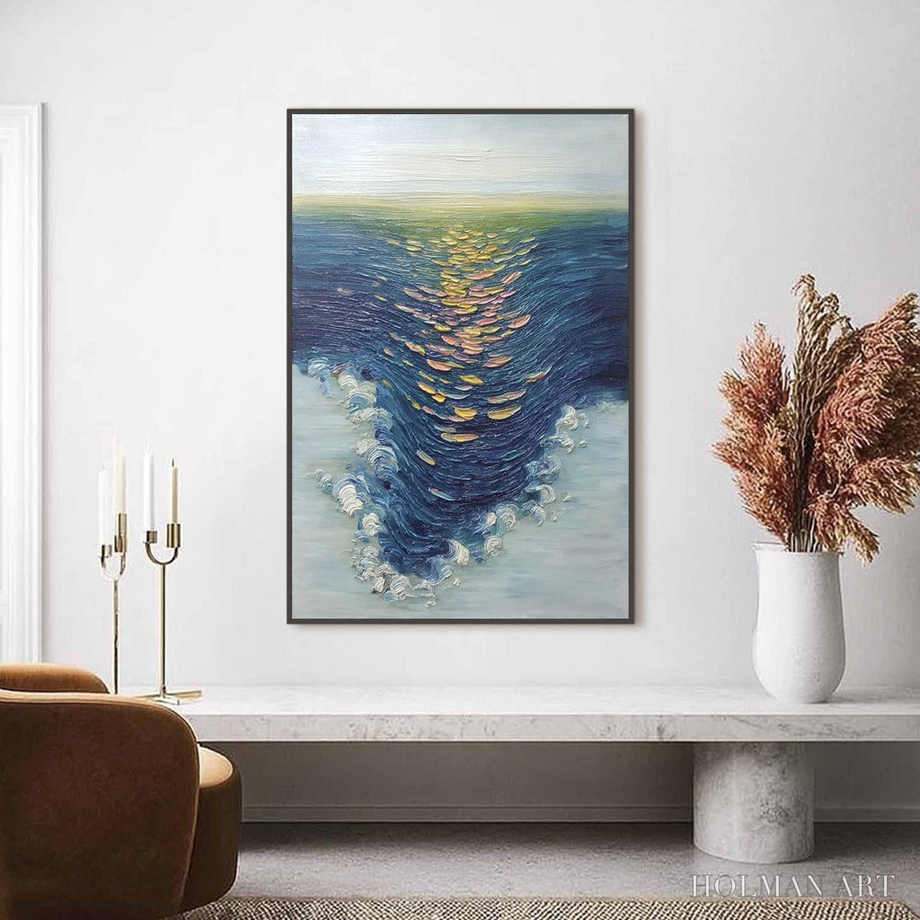 HOLMAN ART Coastal Glow – Textured Impasto Ocean Sunset Abstract Oil Painting - image 2